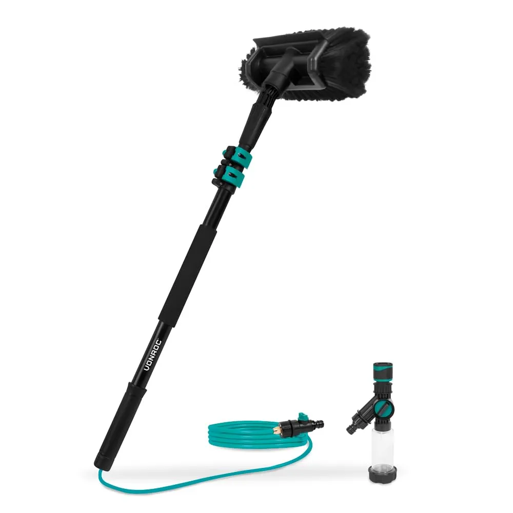 VONROC Spazzola telescopica - 1,80 m | Incl. Spazzola multiuso, tubo flessibile e dispenser di sapone