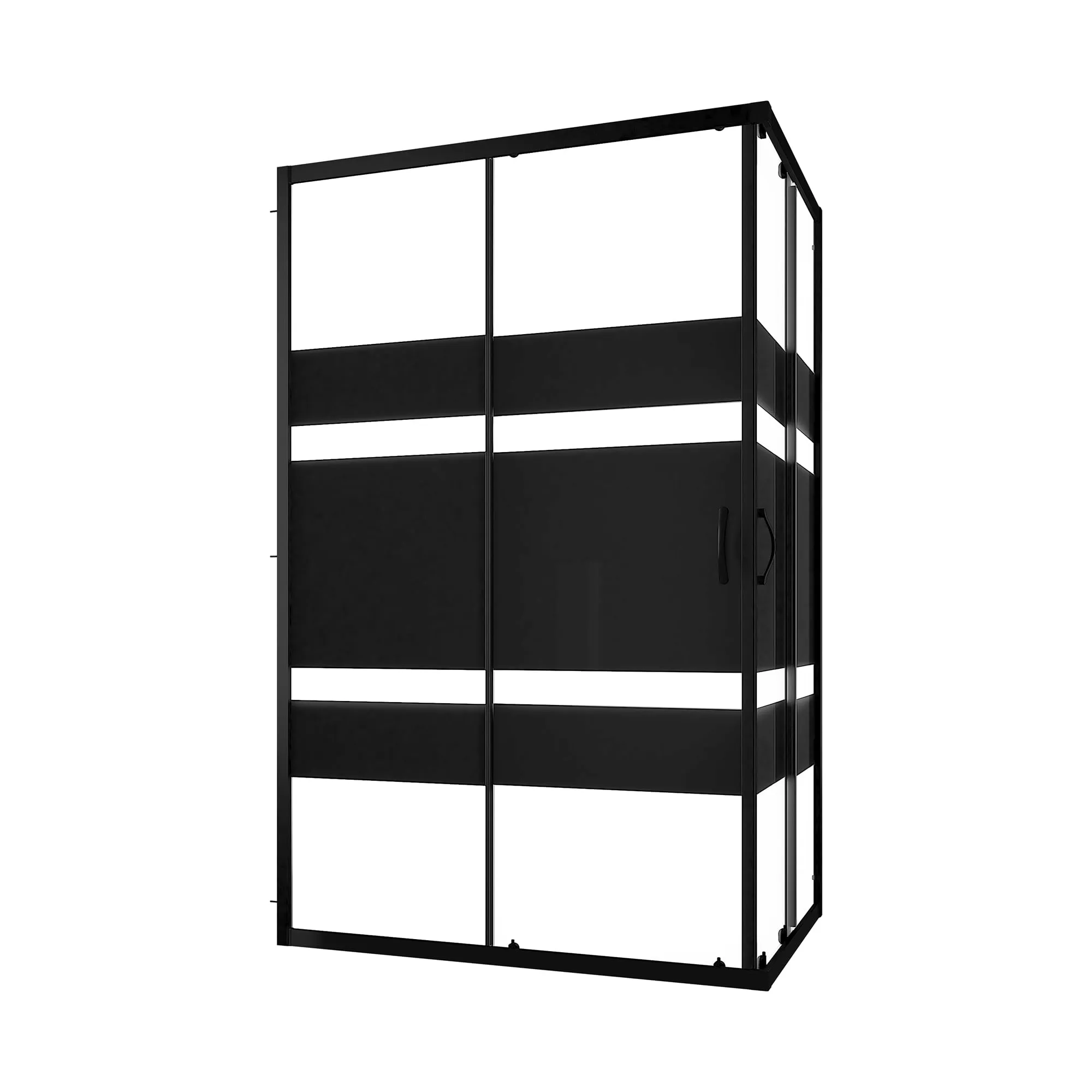 Box Doccia Angolare 70x90 cm Vetro Serigrafato 4 mm Profili Neri H185cm Mod. Willis