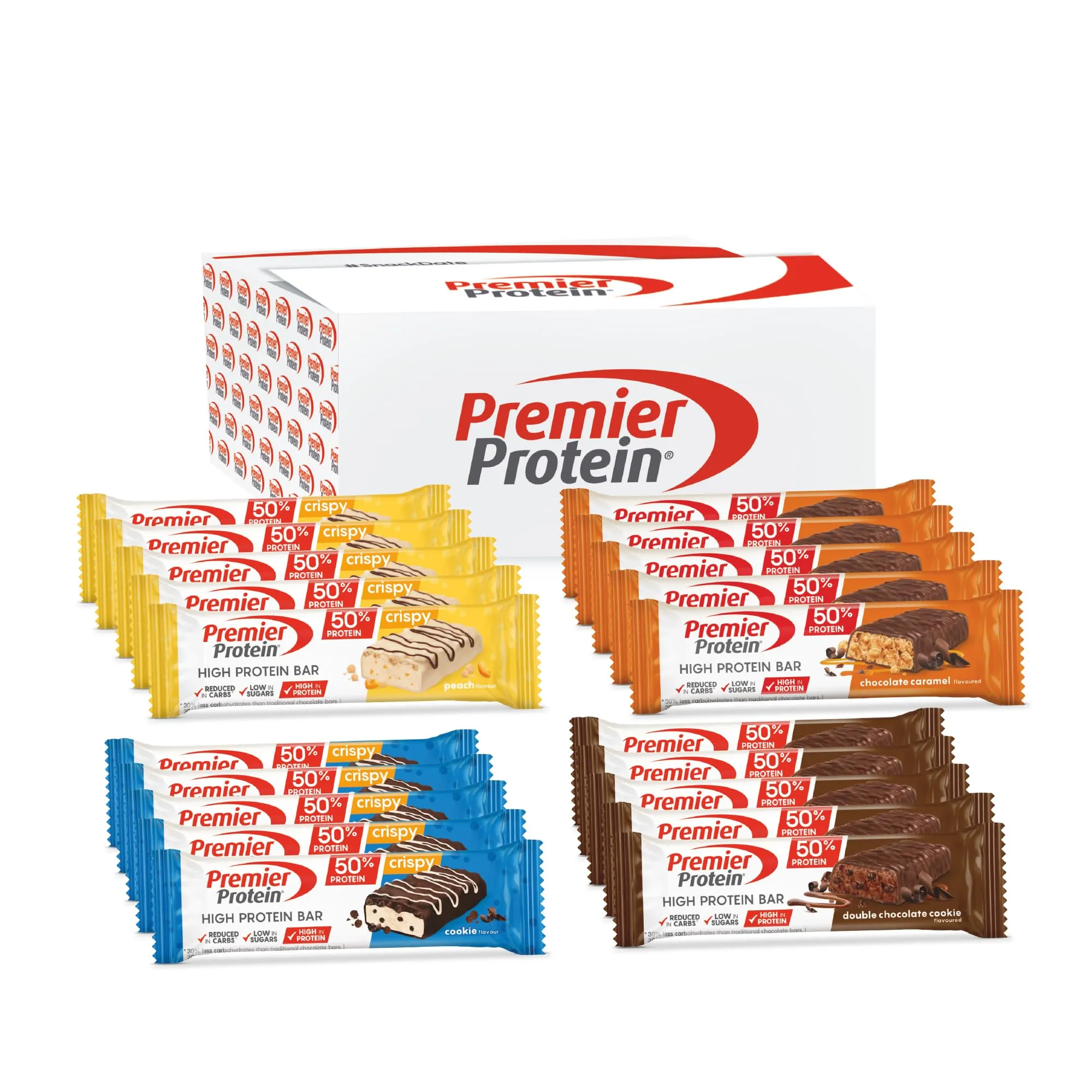 Premier Protein - High Protein Bar 50% - Multiflavourbox - 20x40g - Low Sugar - Low Carb - High Protein Bar