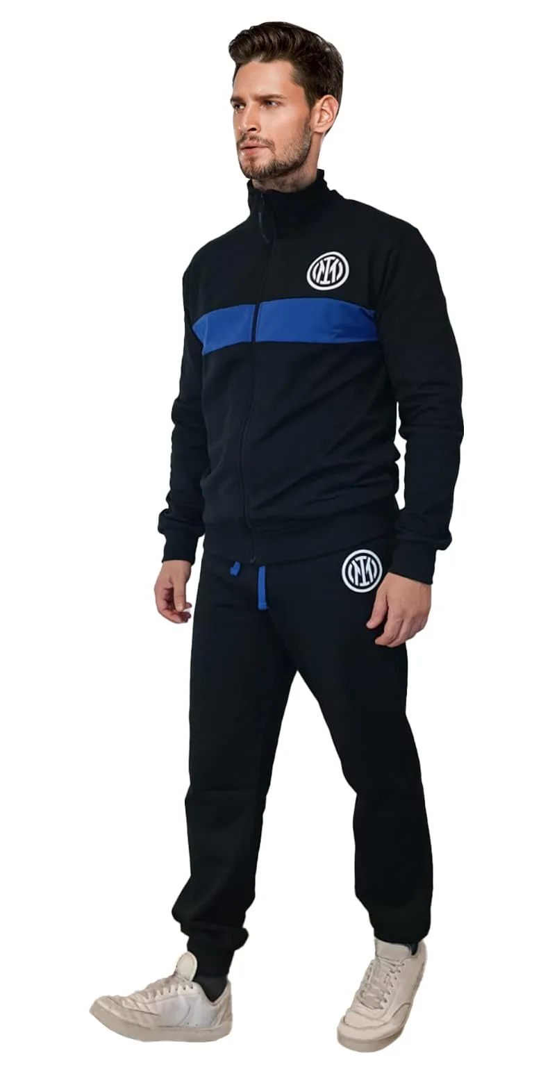 Inter Tuta Casa Uomo Ragazzo in Felpa Garzata Con Zip, Pantalone, Nero Azzurro, Prodotto Ufficiale