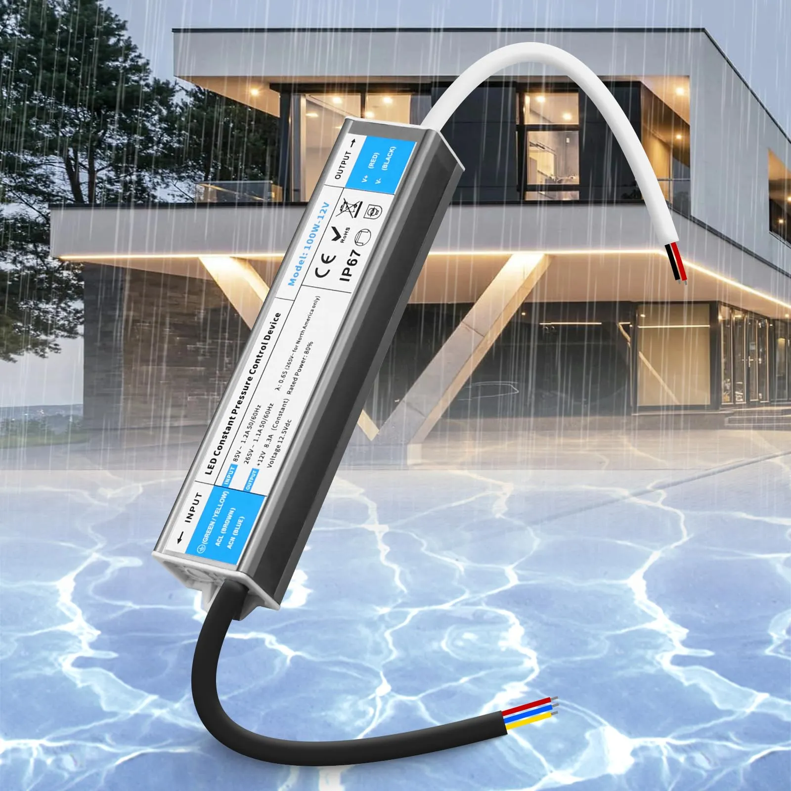 SUCIKORIO Impermeabile Trasformatore LED 12V 100W Esterno IP67, Ultra Sottile Alimentatore LED Driver AC 220V a DC 12 Volt 8,3A Trasformatori Adattatore LEDs a Tensione Costante Senza Sfarfallio