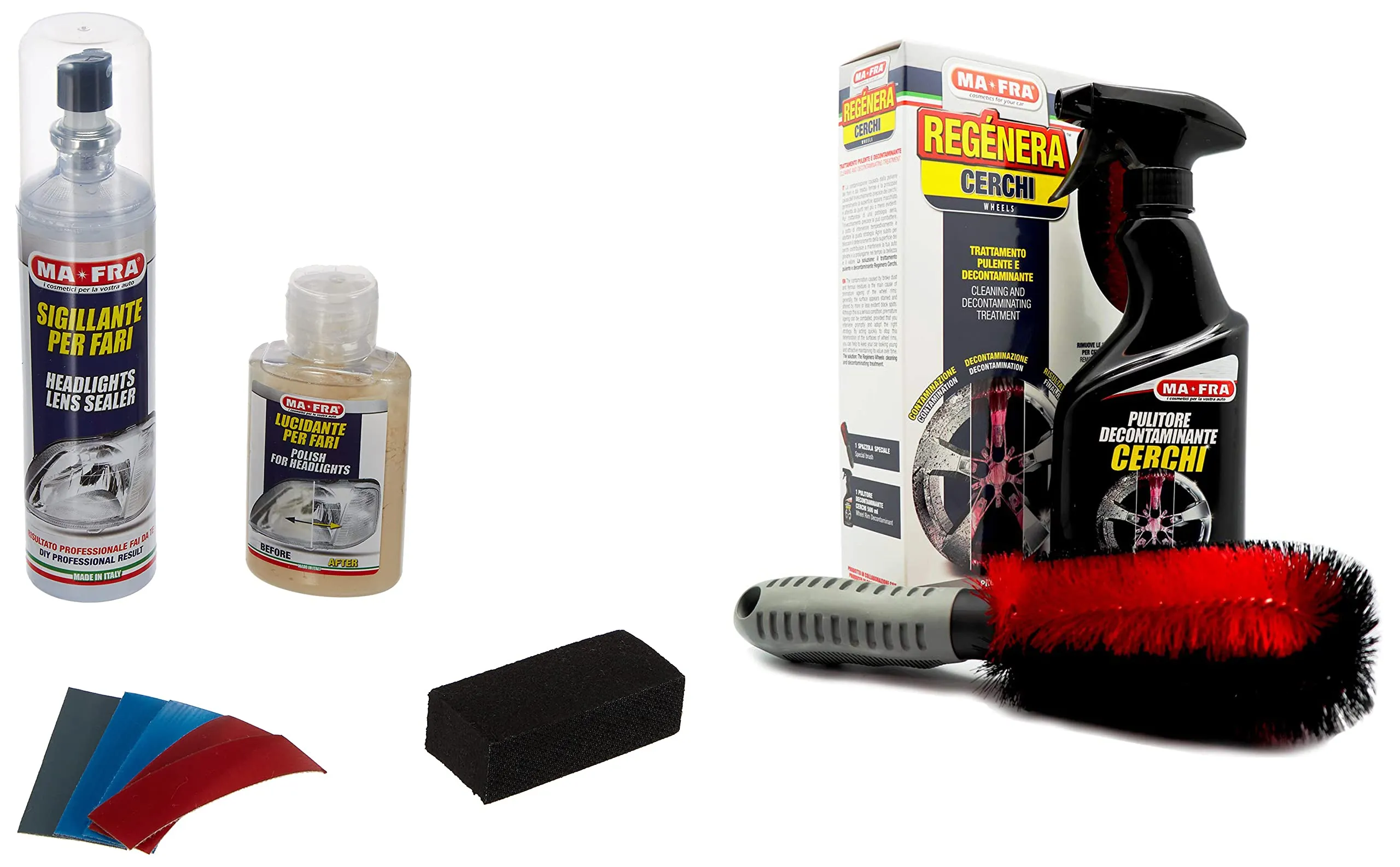Ma-FraMafra, Kit Regénera Fari, Composto da Sigillante &, Kit Regénera Cerchi, Trattamento Completo Pulente E Decontaminante