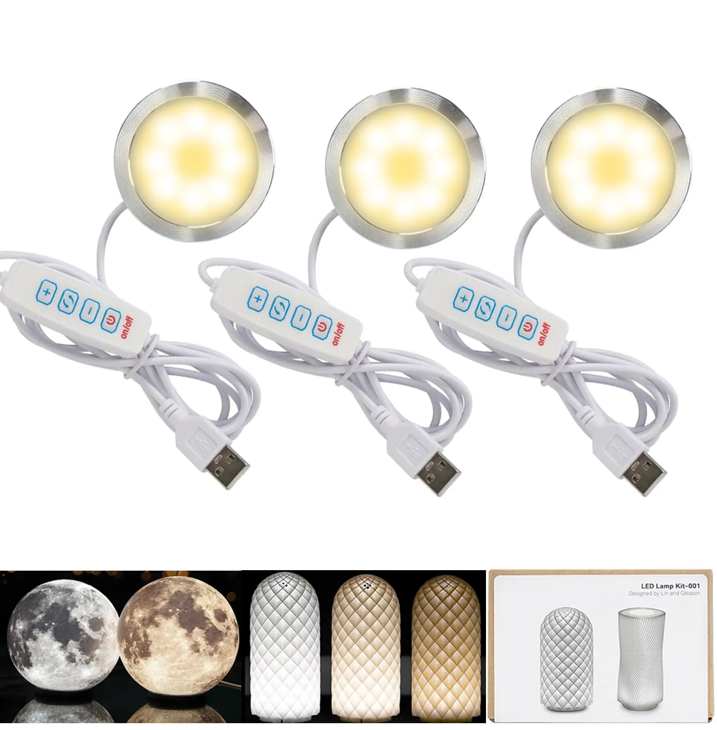 Kit lampada LED 001 tre colori per Bambu Lab Makerworld 3D stampato fai da te modello hardware pezzi di ricambio 5 V alimentazione USB, luce calda 3000 K (3)