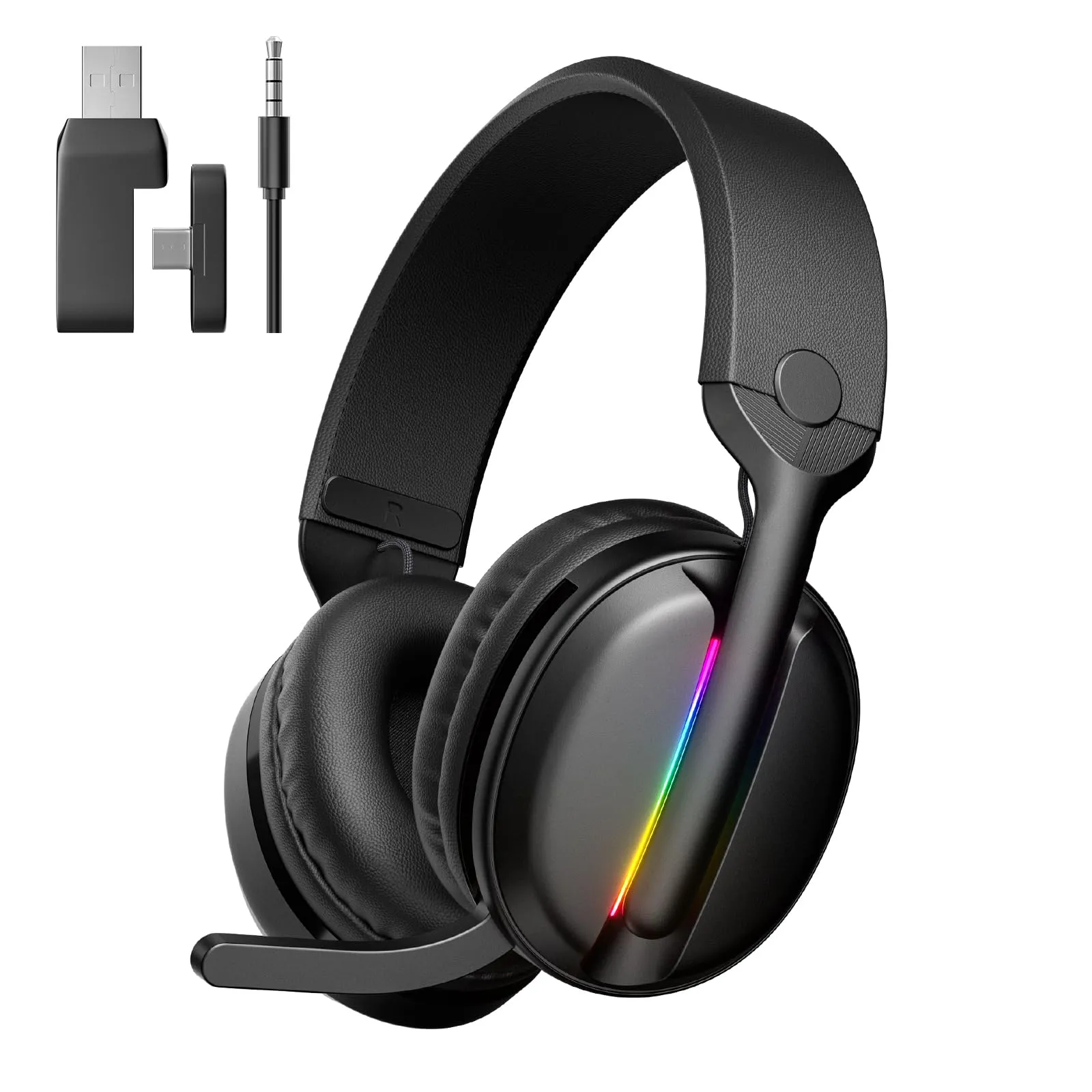 MANKIW Cuffie Gaming Wireless per PS5, PS4, PC, Mac, Cuffie da Gioco Bluetooth 5,4 & 2.4GHz USB/Type-C a Bassa Latenza con Microfono Antirumore, 40H di Autonomia