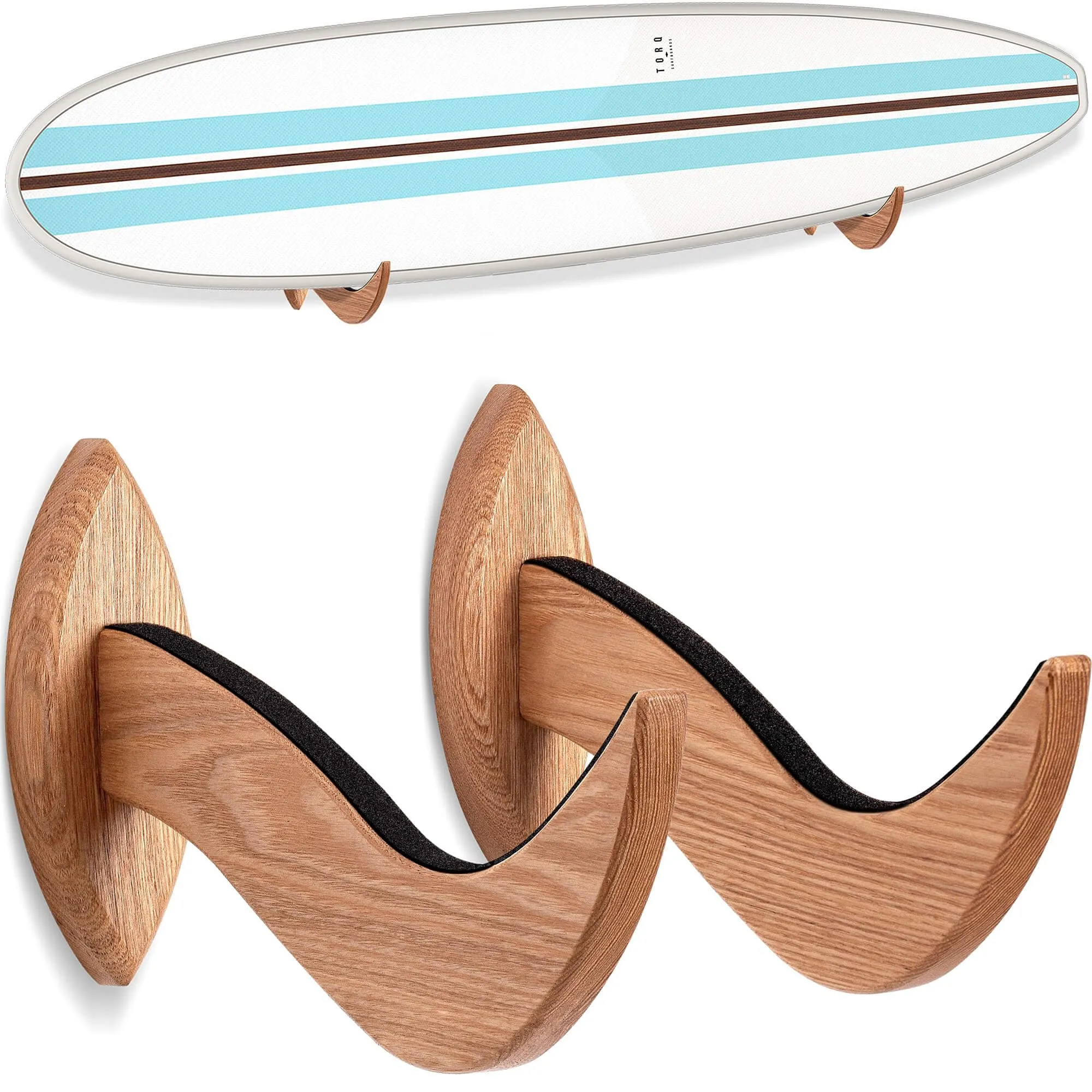 Hang 11 Supporto da parete per tavola da surf, bellissimo supporto per tavola da surf in legno sostenibile, perfetto per esporre la tavola, supporto orizzontale per tavola da surf (bianco)