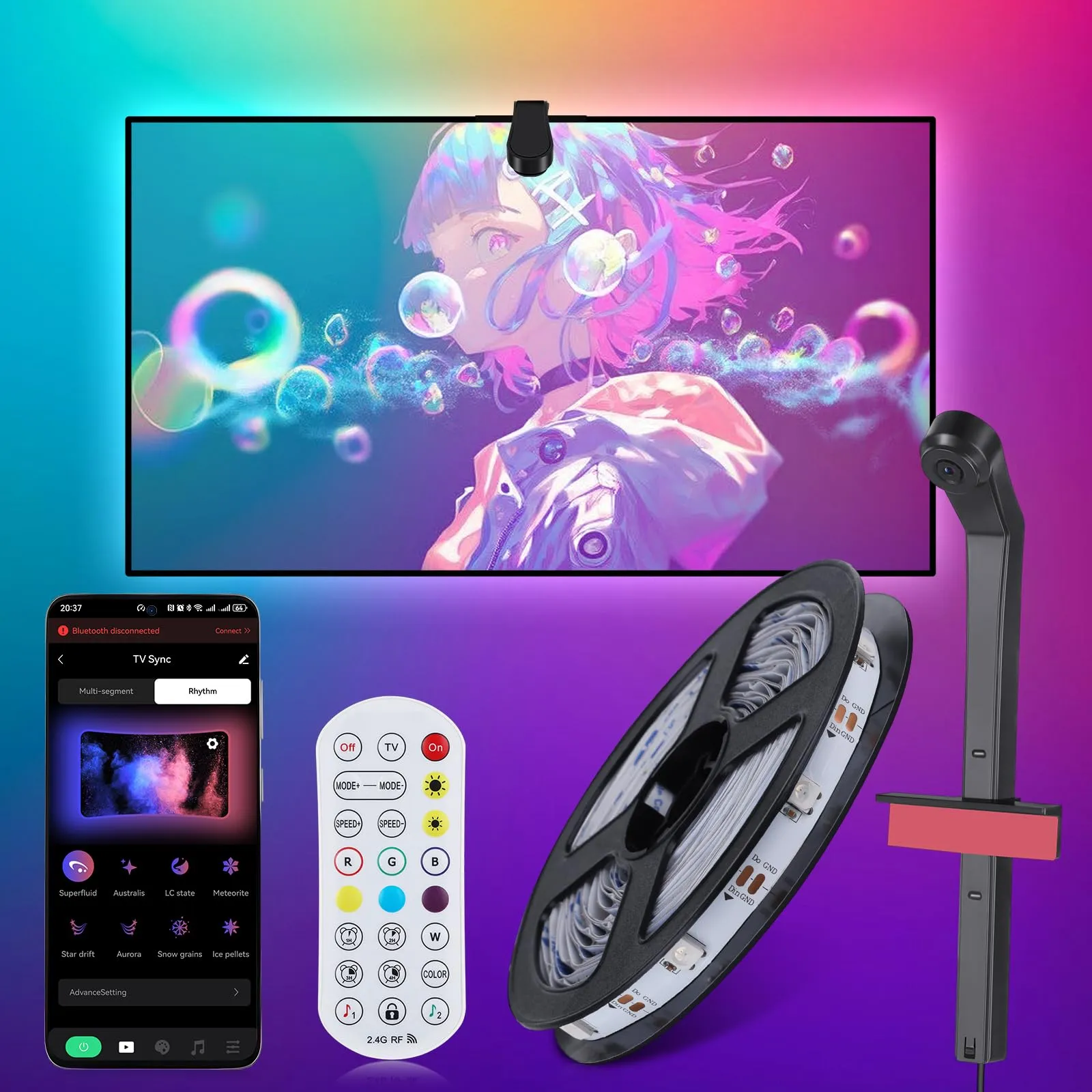 Diyife Retroilluminazione LED per TV [Versione Aggiornata-4M] Striscia LED TV, Sensori AR Rilevano il Colore, LED TV 4 Metri con App Controllato e Controller per TV da 50-60 Pollici,PC,Gaming e Feste