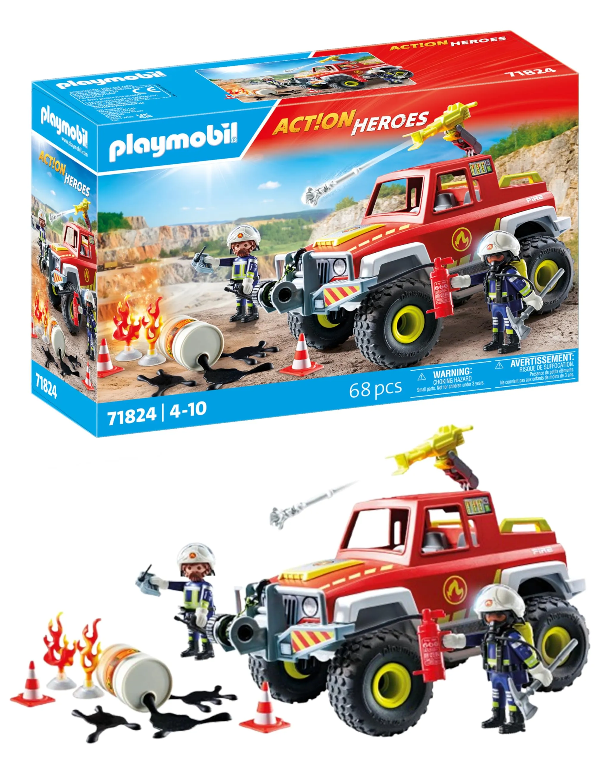 PLAYMOBIL | Action Heroes | Pick-up dei pompieri | Auto dei pompieri | Auto giocattolo | Giocattoli per bambini dai 4 anni in su | 71824