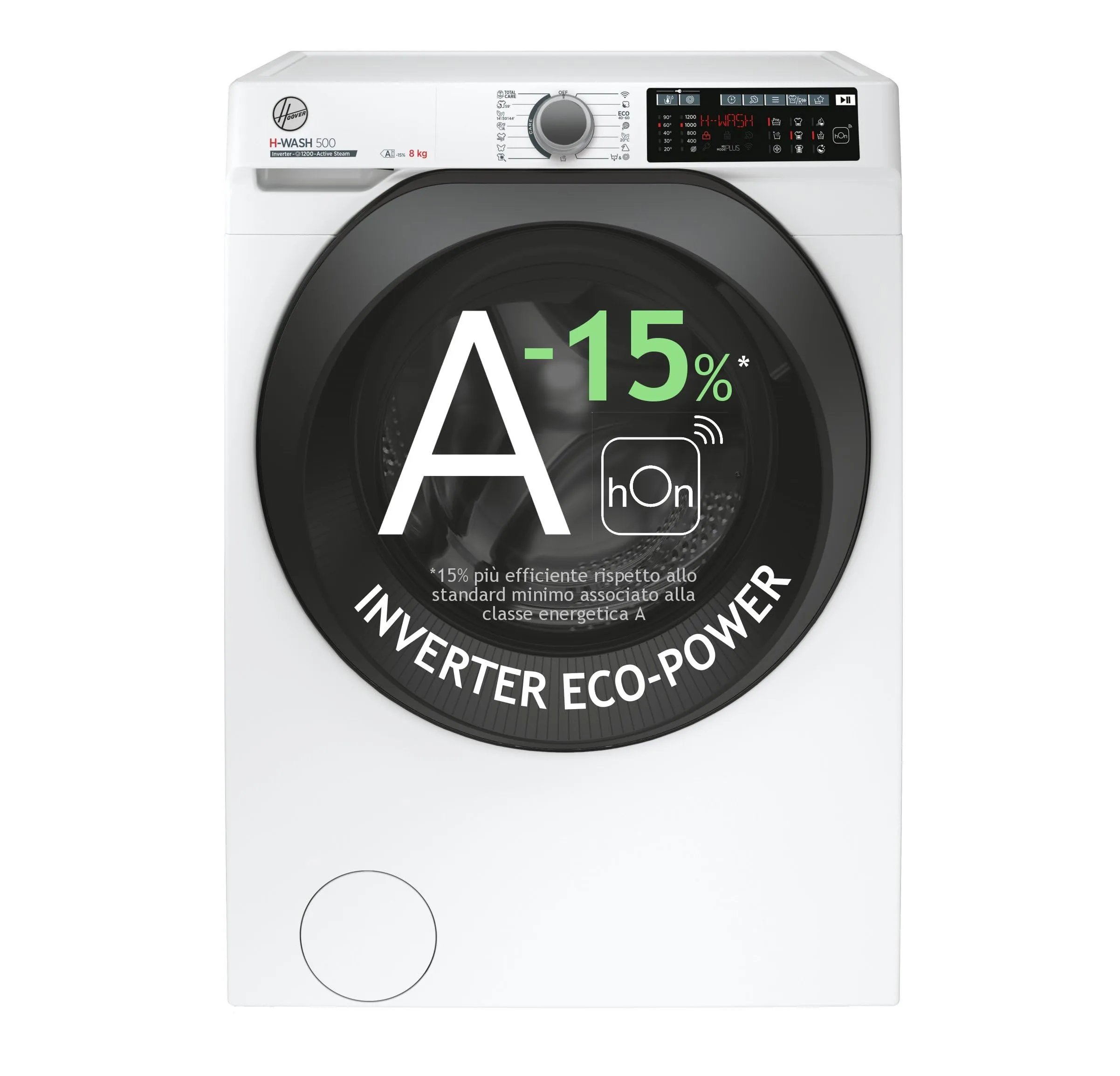Hoover HW 28AMC71-S, H-WASH 500 Lavatrice 8 Kg, 1200 Giri, Wi-Fi + BLE, Libera Installazione, Connettività hOn, Motore Inverter, AxLxP (85x60x53 cm), Bianco,Classe di efficienza energetica A-15%