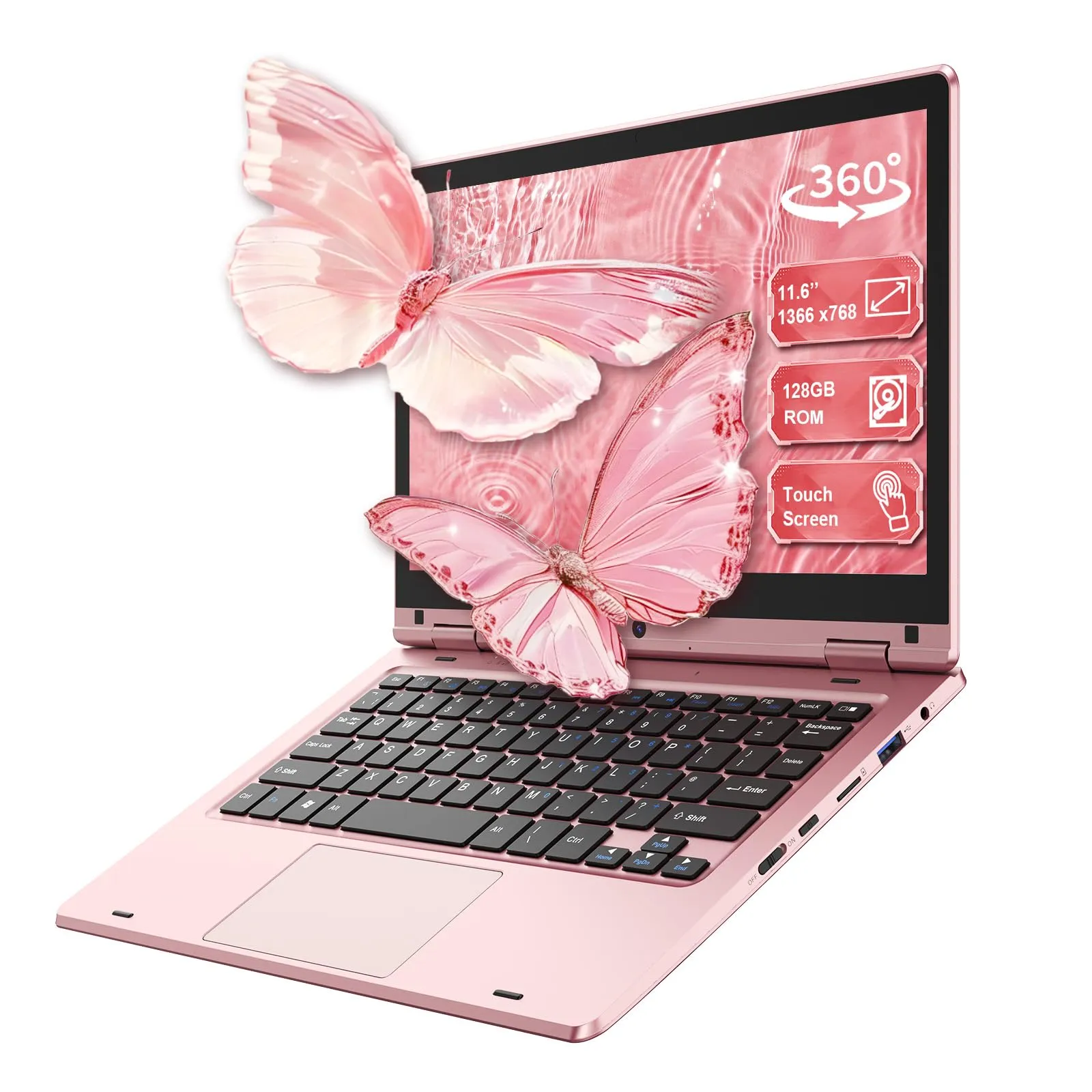 PINSTONE 11,6 Pollici Laptop - Celeron N4020 6 GB di RAM 128 GB di SSD, PC portatile touch pieghevole a 360°, 2,4/5 GHz WiFi, Bluetooth 4.2, W 11P, Mini HDMI, Small Laptop Extension SD - Argento