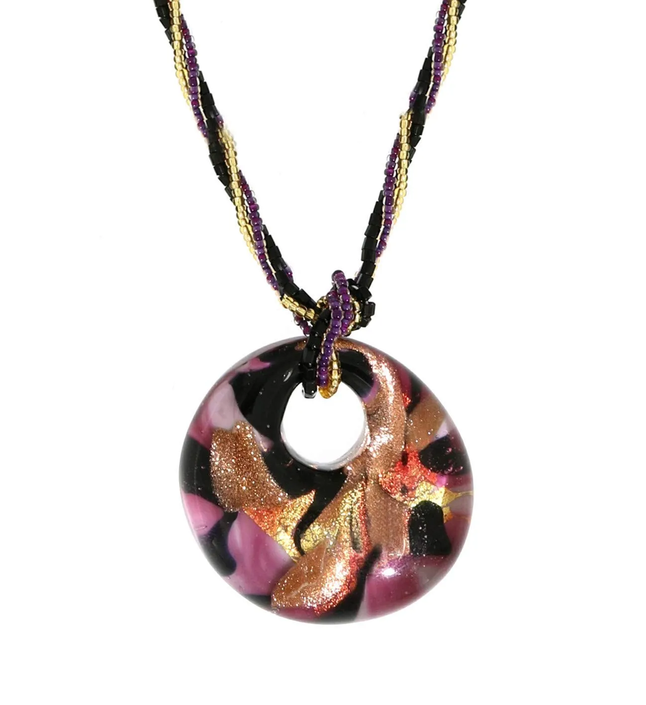 Venetiaurum - Collana Multifilo per Donna Con Pendente In Vetro Originale Di Murano E Argento 925 - Gioiello Made In Italy Certificato