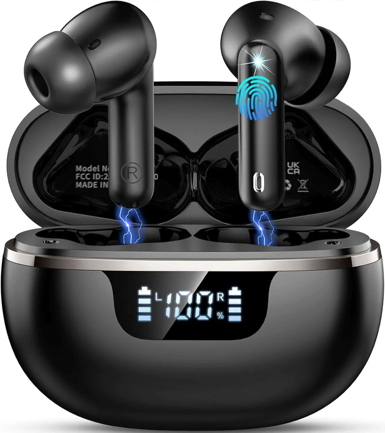 2026 Nuovo Cuffie Bluetooth 5.4, Auricolari Bluetooth Stereo HiFi, 48 Ore Cuffiette In Ear con 4 ENC Cancellazione Rumore Mics, Cuffiette Touch Control/LED Display, IP7 Impermeabili Cuffie Senza Fili