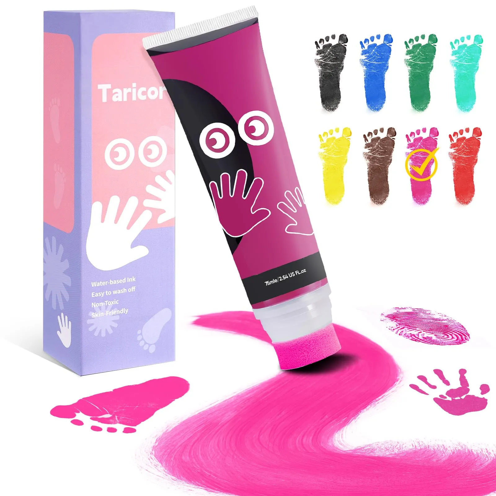 Taricor 75ml Impronta Mani e Piedi Neonati, Inchiostro per Impronte Neonati Con Attacco Spugna, Set Impronte Neonato per Regalo Battesimo Bimbo, Artigianato Familiare, Regalo di Natale (Rosa)