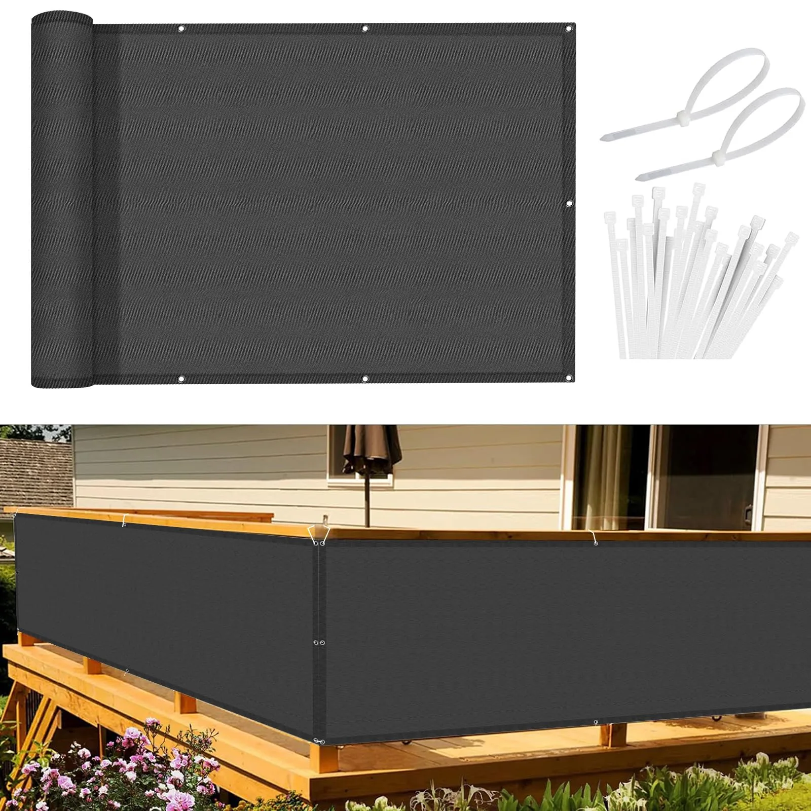 Sunnylaxx Frangivisto Balcone per Protezione 90x800 cm,Schermo Privacy,Recinzione Copertura per Privacy Balcone PES,per Balcone Giardino terrazza,con Occhielli e Fascetta, Antracite