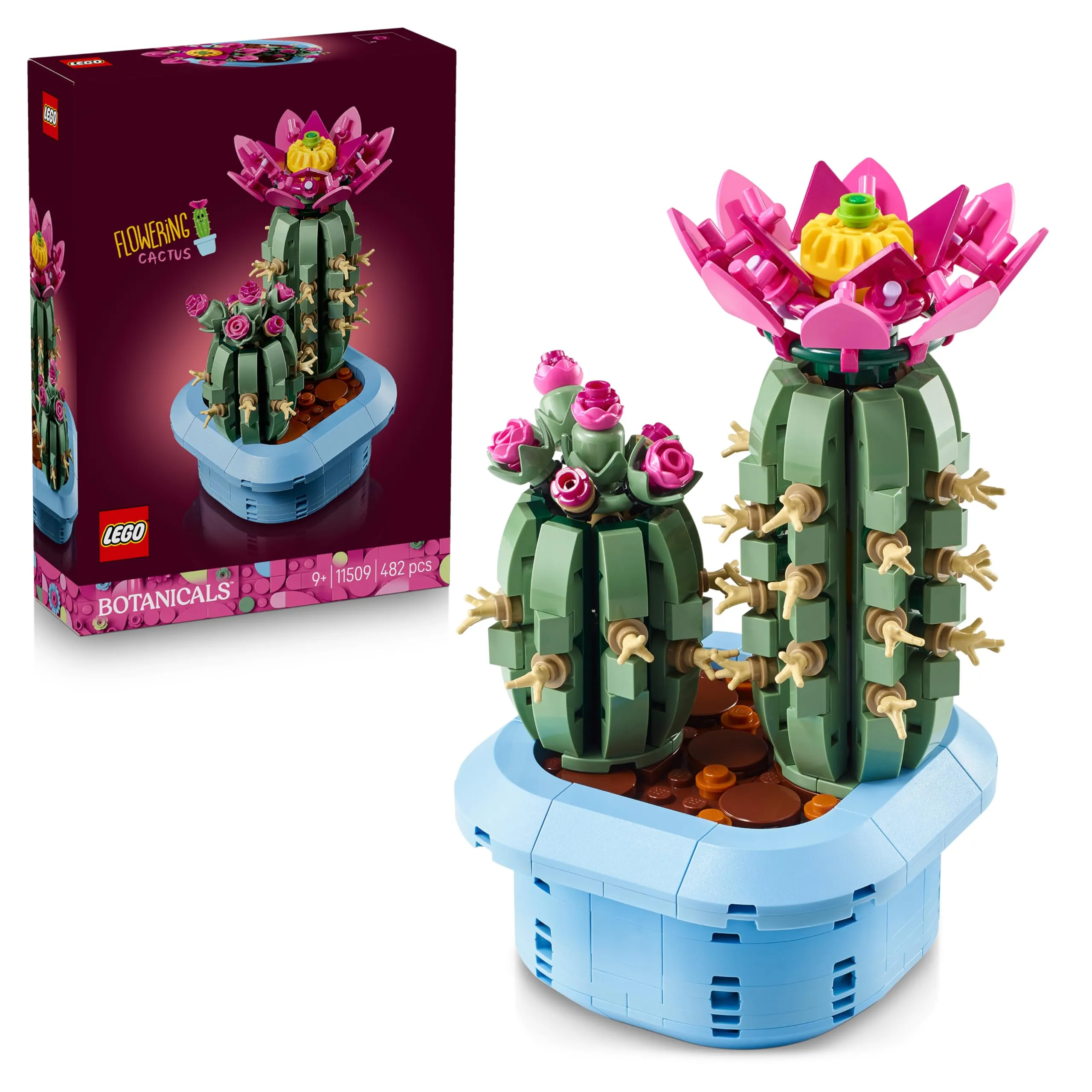 LEGO Botanicals Cactus in Fiore - Pianta Artificiale in Vaso con 2 Cactus e Fiori Finti - Decorazione per la Casa di San Valentino - Regalo per Bambine da 9 Anni e Adulti Amanti delle Piante - 11509