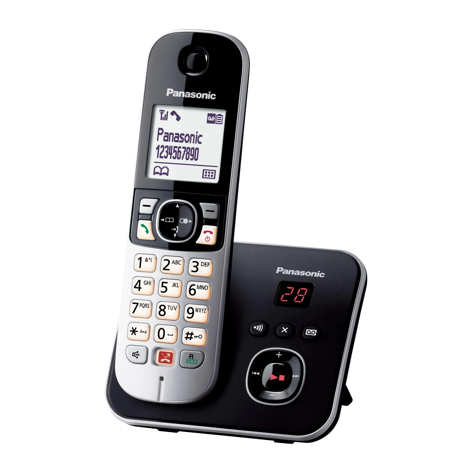 Panasonic KX-TG6861JTB Telefono Cordless Digitale con Segreteria Telefonica Digitale, Unità Base e Ricevitore Singolo, ID Chiamante, Blocco Chiamate, Blocco Chiamate Automatiche, Display LCD, Nero