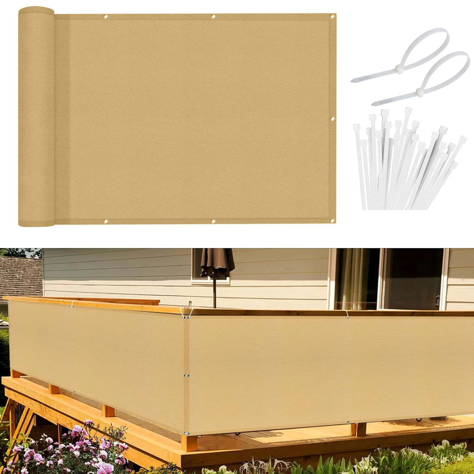 Sunnylaxx Frangivisto Balcone per Protezione 90x300 cm,Schermo Privacy,Recinzione Copertura per Privacy Balcone PES,per Balcone Giardino terrazza,con Occhielli e Fascetta, Sabbia