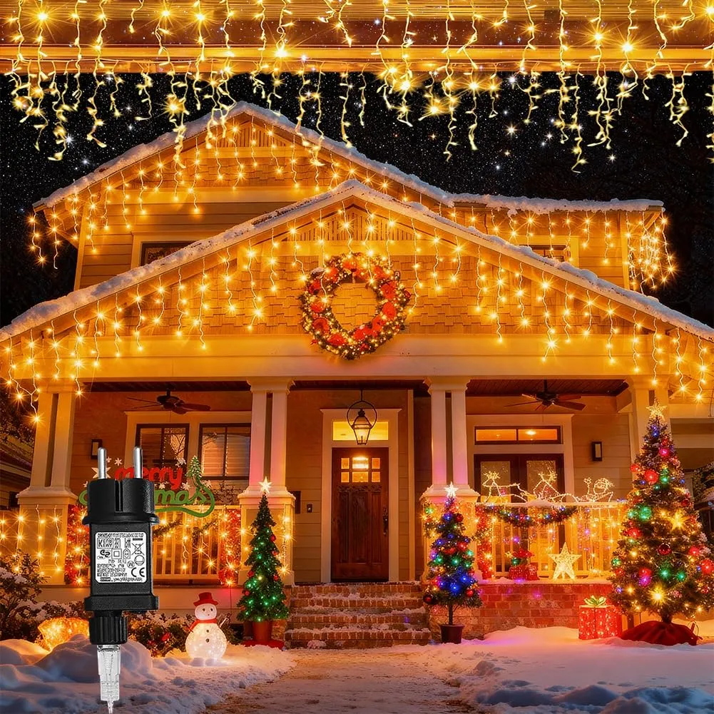 Loyyz Tenda Luminosa Natale,600 LED 15M Luci Natale Esterno Cascata,IP44 Impermeabile con 8 Modalità Tenda Luminosa Esterno,Catena Luminosa Esterno per Natale,Festa,Giardino e Matrimonio