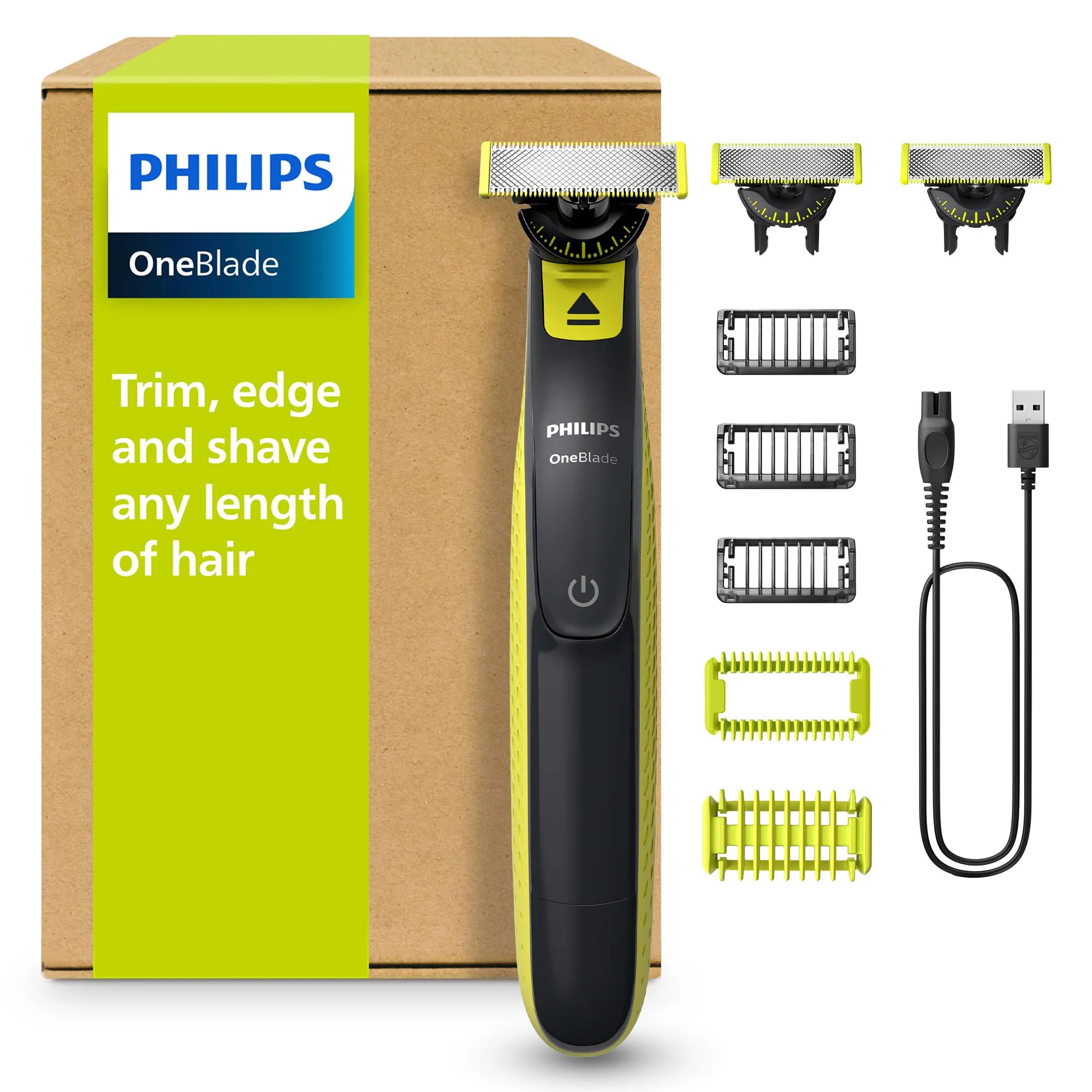 Philips OneBlade 360 Autentico Regolabarba elettrico per viso e corpo, rasoio e spazzola per il corpo, 3x 360 lame, 3x pettine per barba (1,3,5 mm), 1x kit per il corpo, QP2824/31