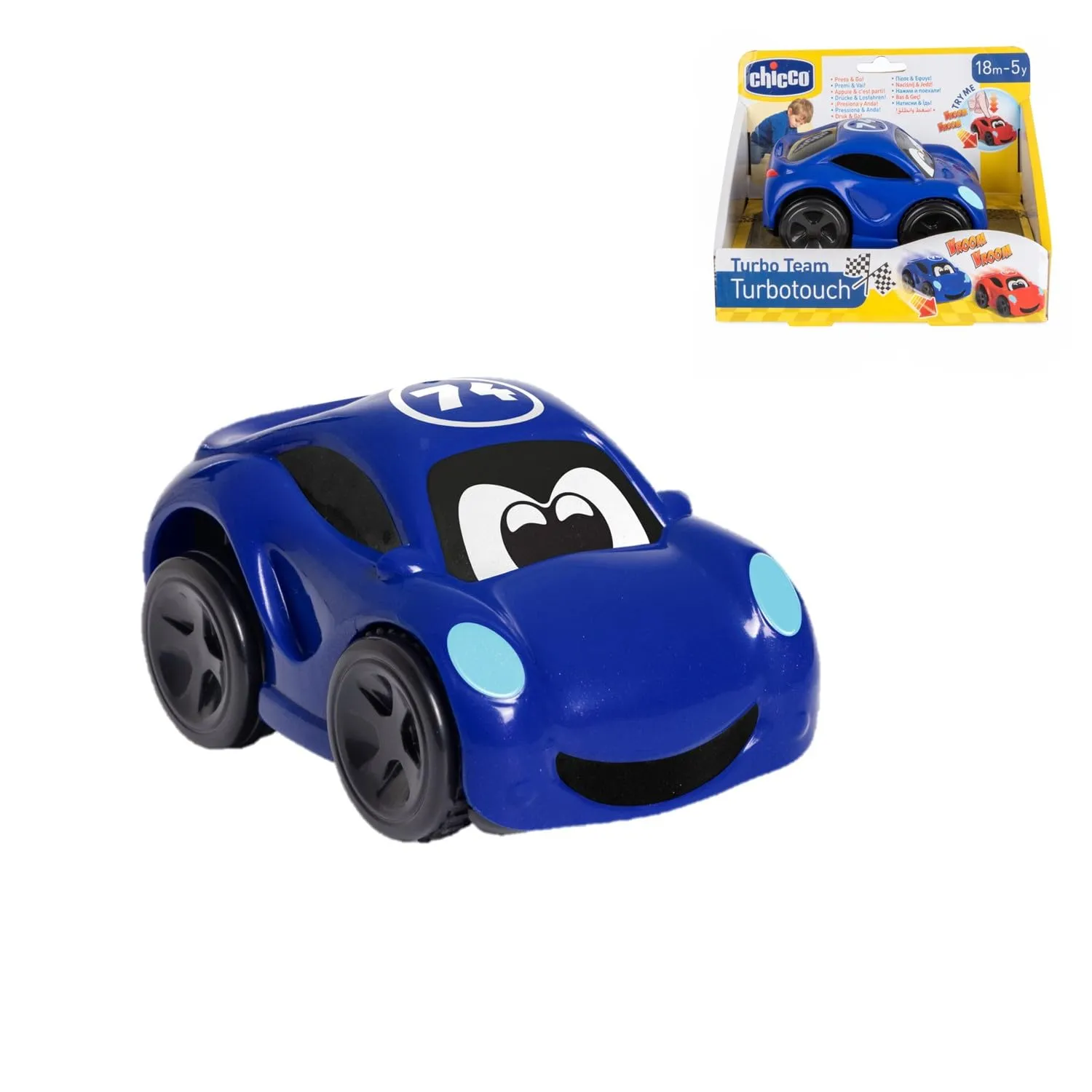 Chicco Turbo Touch Auto da Corsa, Macchinina Giocattolo per Bambini, con Suoni Realistici, Effetto Vibrante, Fino a 8 Metri di Distanza, Auto Sportiva, Colore Blu, Macchinine per Bambini, 2 Anni+
