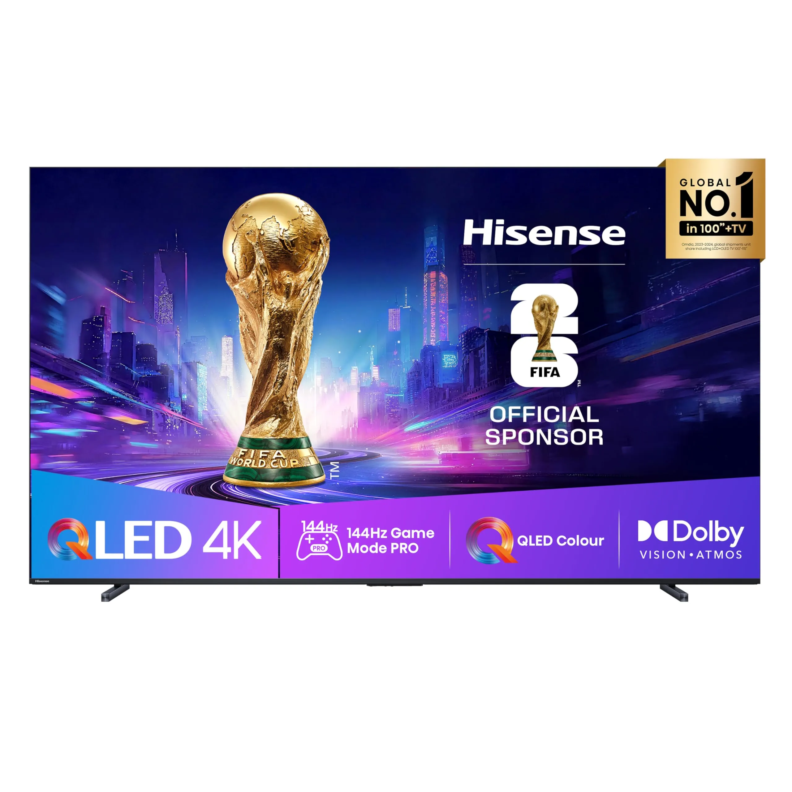 Hisense TV 100" QLED 4K 144Hz 100E7Q PRO, Smart TV VIDAA U8, Dolby Vision IQ, HDR 10+ Adaptive, 144hz Game Mode PRO, Dolby Atmos, Alexa Built-in, VIDAA Voice, Tuner DVB-T2/S2 HEVC 10, lativù 4K, 2025
