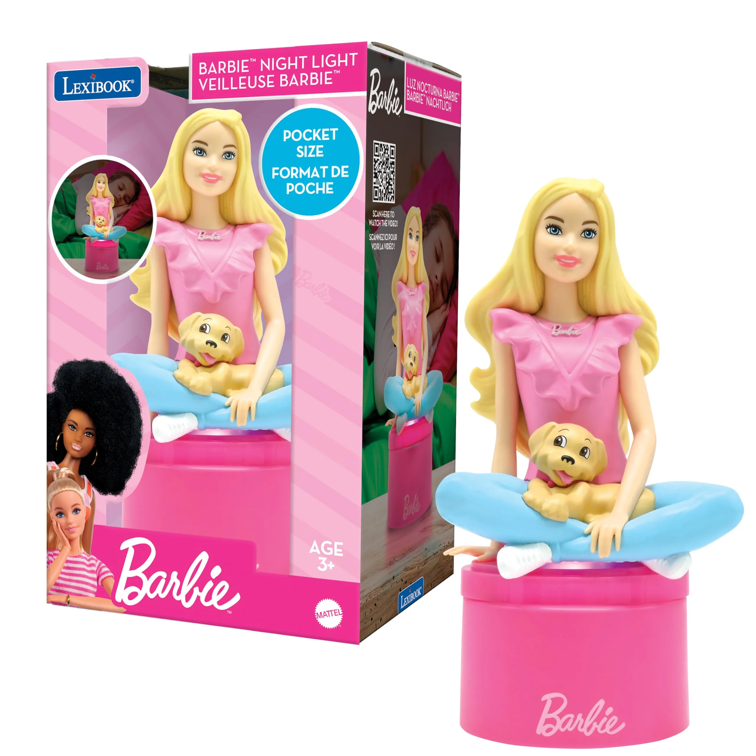 Lexibook, Barbie, Luce notturna tascabile a LED per la cameretta dei bambini, luce soffusa, a batteria, Rosa, NLJ01BB