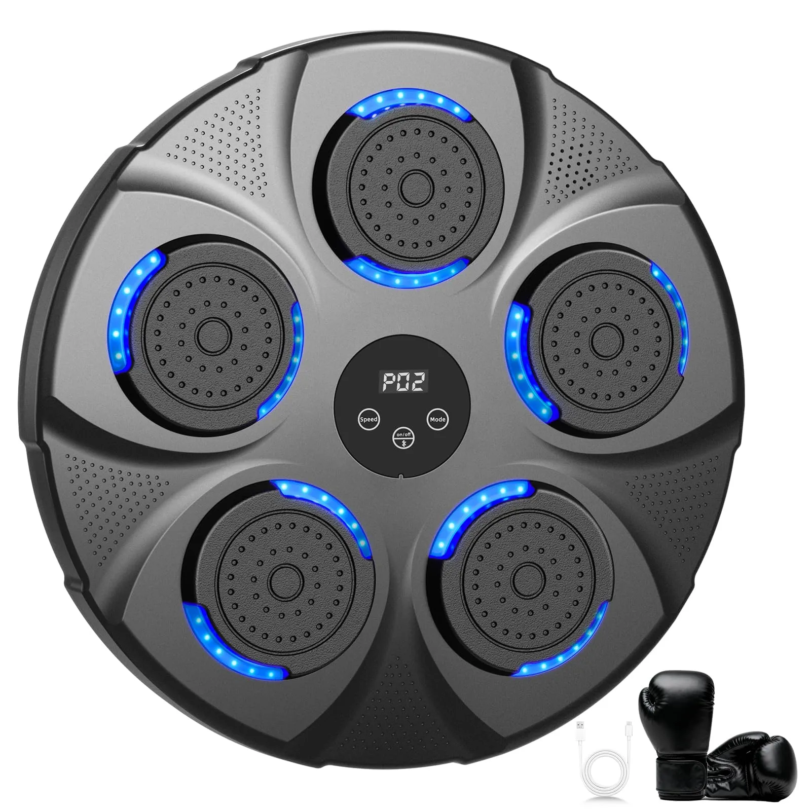Infaebo Macchina da Boxe Musicale, Macchina da Pugilato Elettronica Professionale con Guantoni, Bluetooth, 9 velocità/modalità per Bambini e Adulti, Casa, L'Ufficio, Palestra, Nero