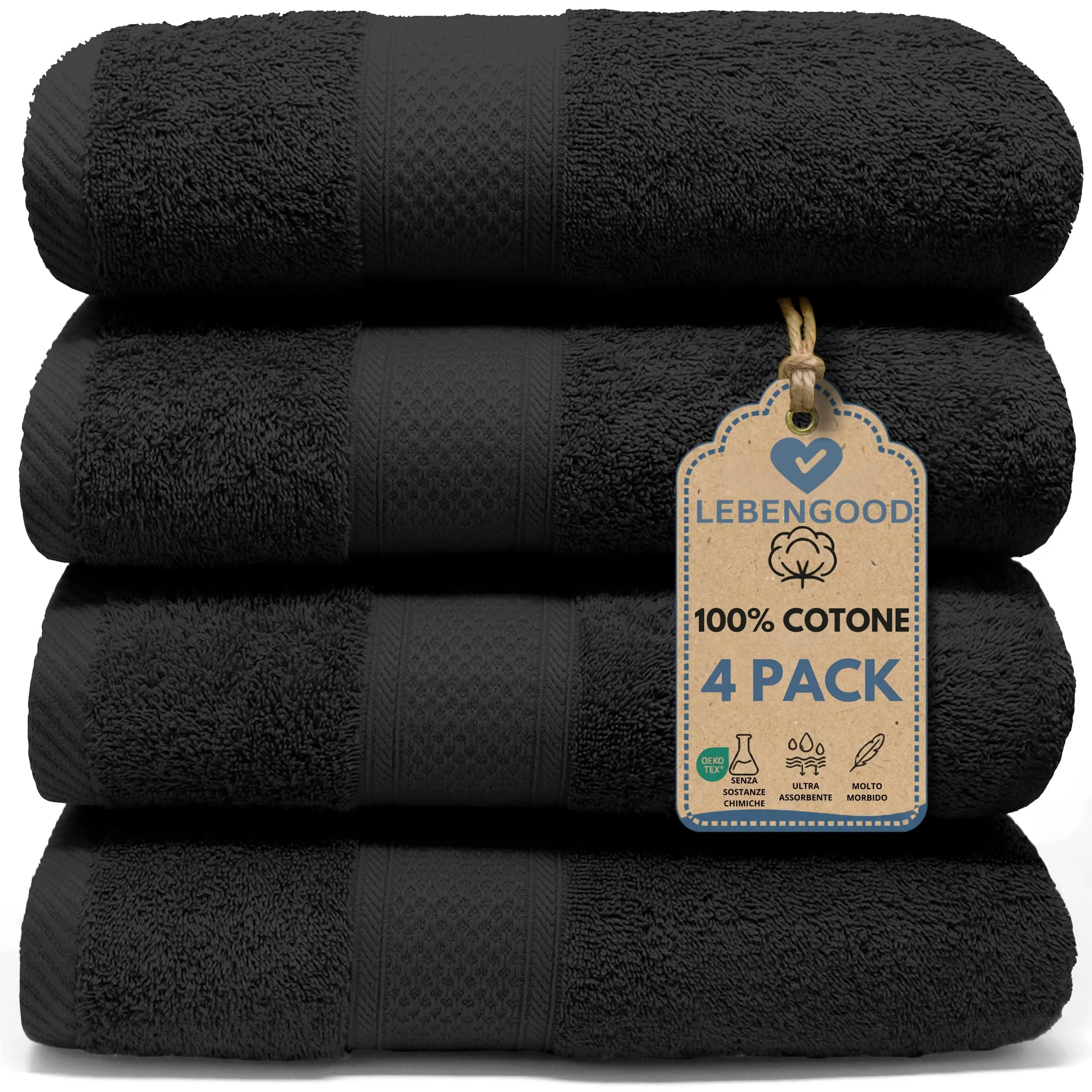 LEBENGOOD Set 4 Asciugamani da Bagno e Viso 4 Pezzi Morbidi Assorbenti Resistenti 50x90 cm 100% Cotone Spugna Americana Premium di Lusso Certificato OEKO-TEX®