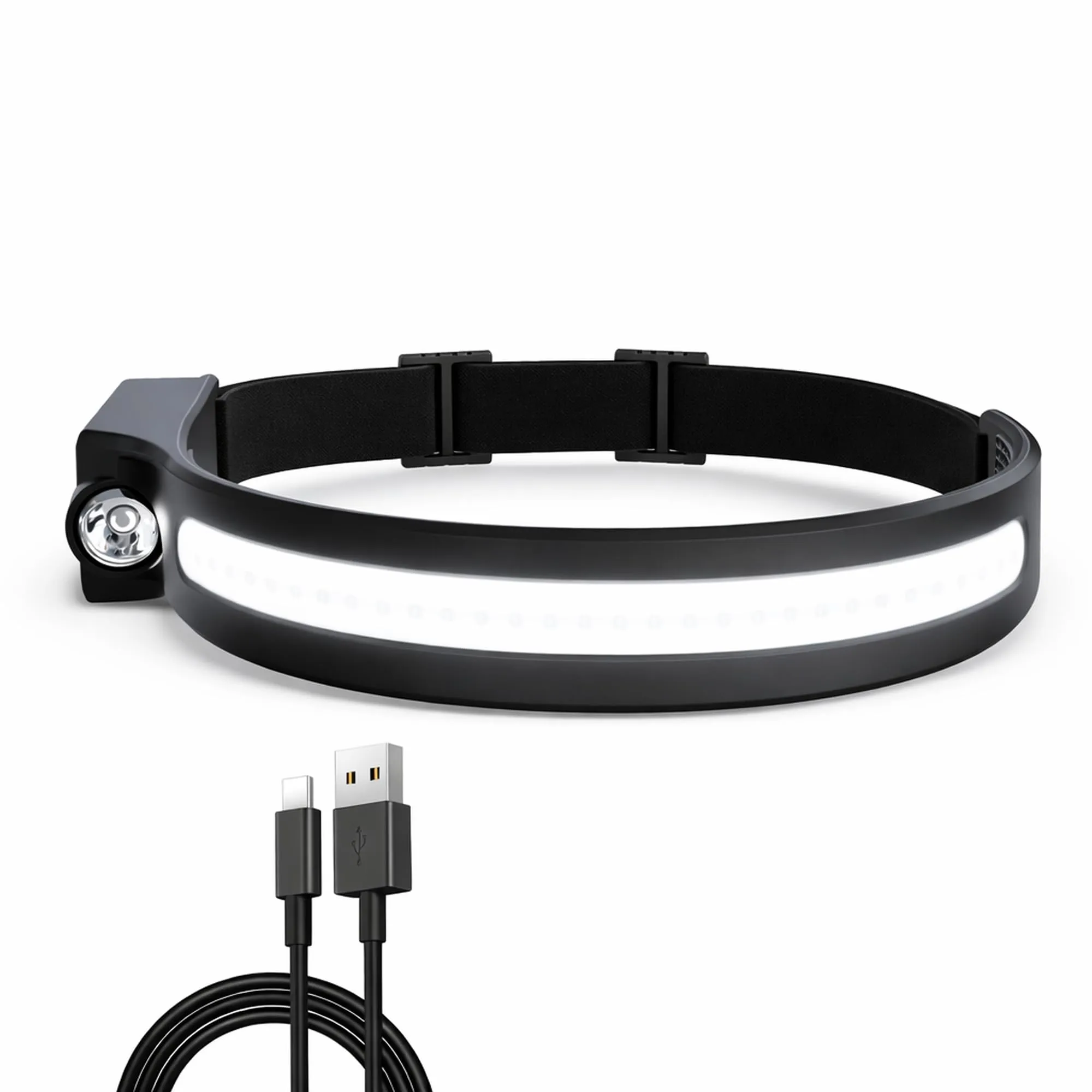 Dealeez Torcia Frontale Led Ricaricabile USB Lampada Da Testa 5 Modalità Potente Luce Bianca Frontalino Leggera e Resistente agli Spruzzi