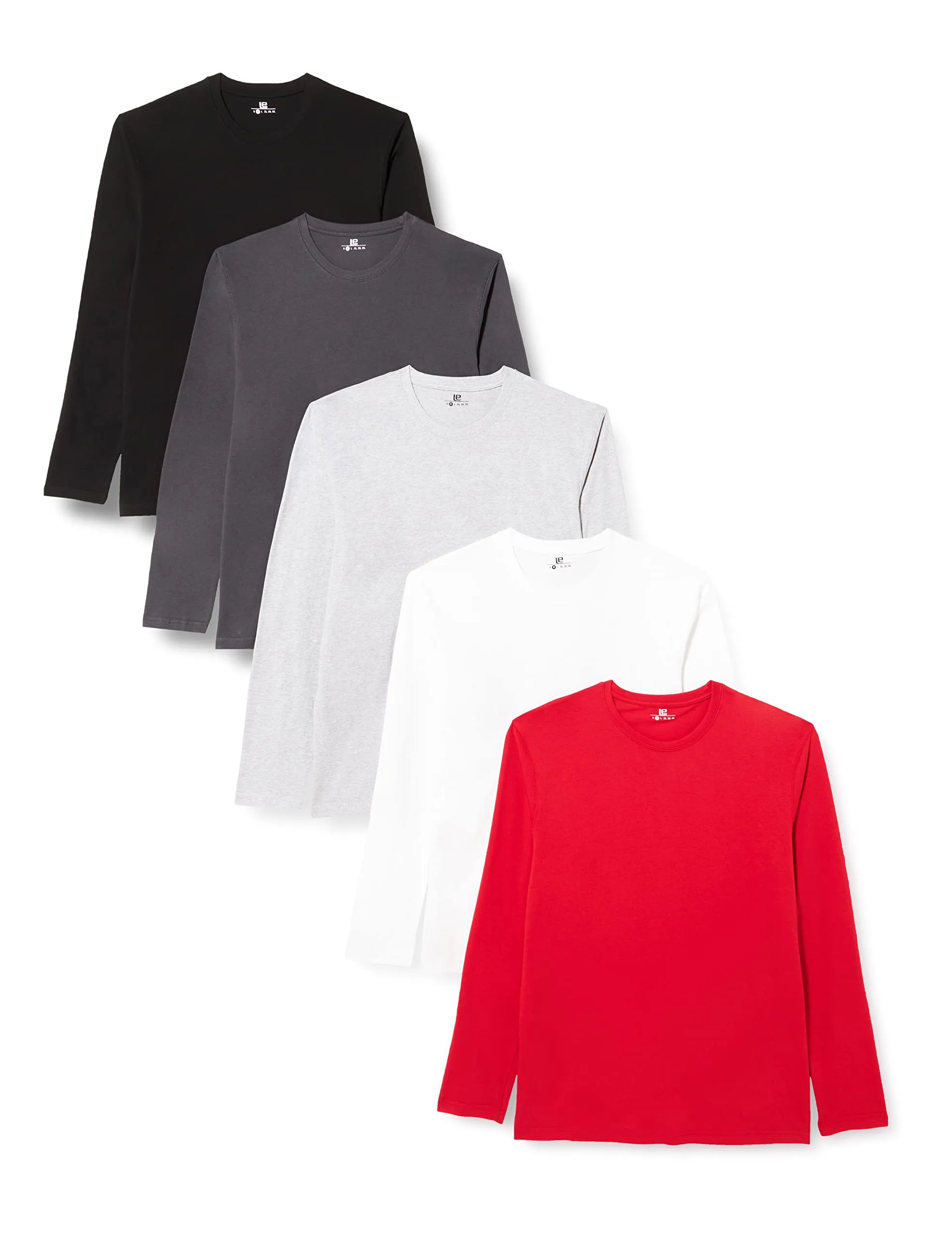 Lower East LE133, Maglietta a Maniche Lunghe Uomo, Nero/Antracite/Rosso/Grigio (Chiaro Mélange)/Bianco, M