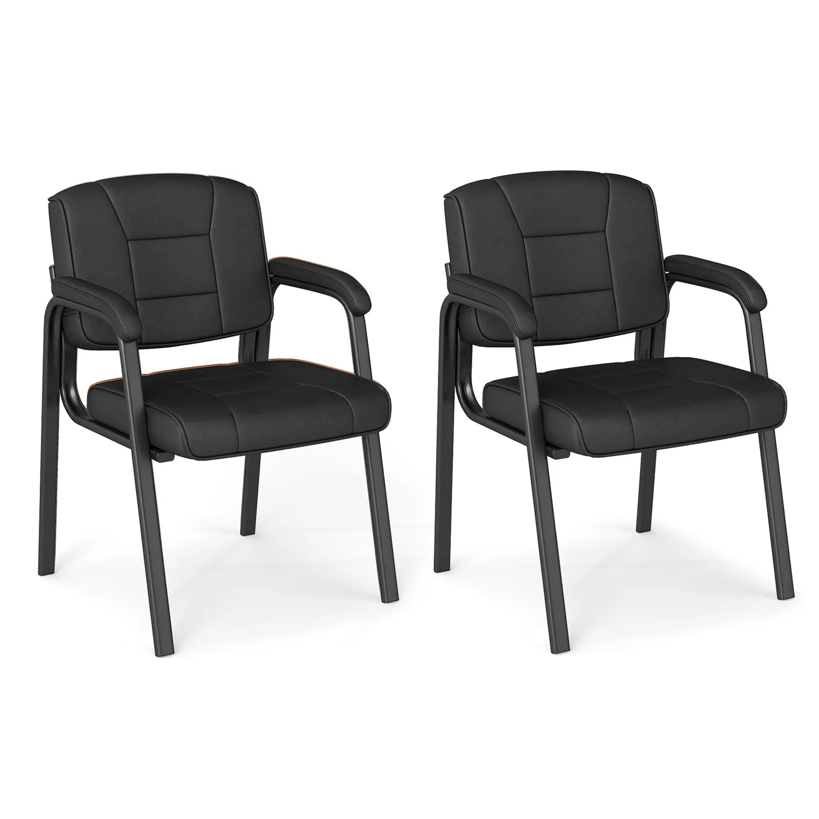 COSTWAY Set di 2 Sedie da Ufficio, Sedia per Sala d'Attesa con Struttura in Metallo, Braccioli Imbottiti, Sedia da Ospiti per Ufficio Riunioni, Portata 180kg (Nero)