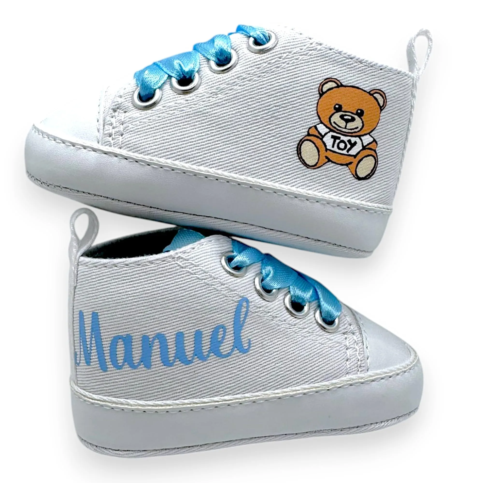 LulluLab Scarpine Neonato Personalizzate con Nome, Primi Passi, Ottima Idea Regalo. (Toy 0-3 Mesi)