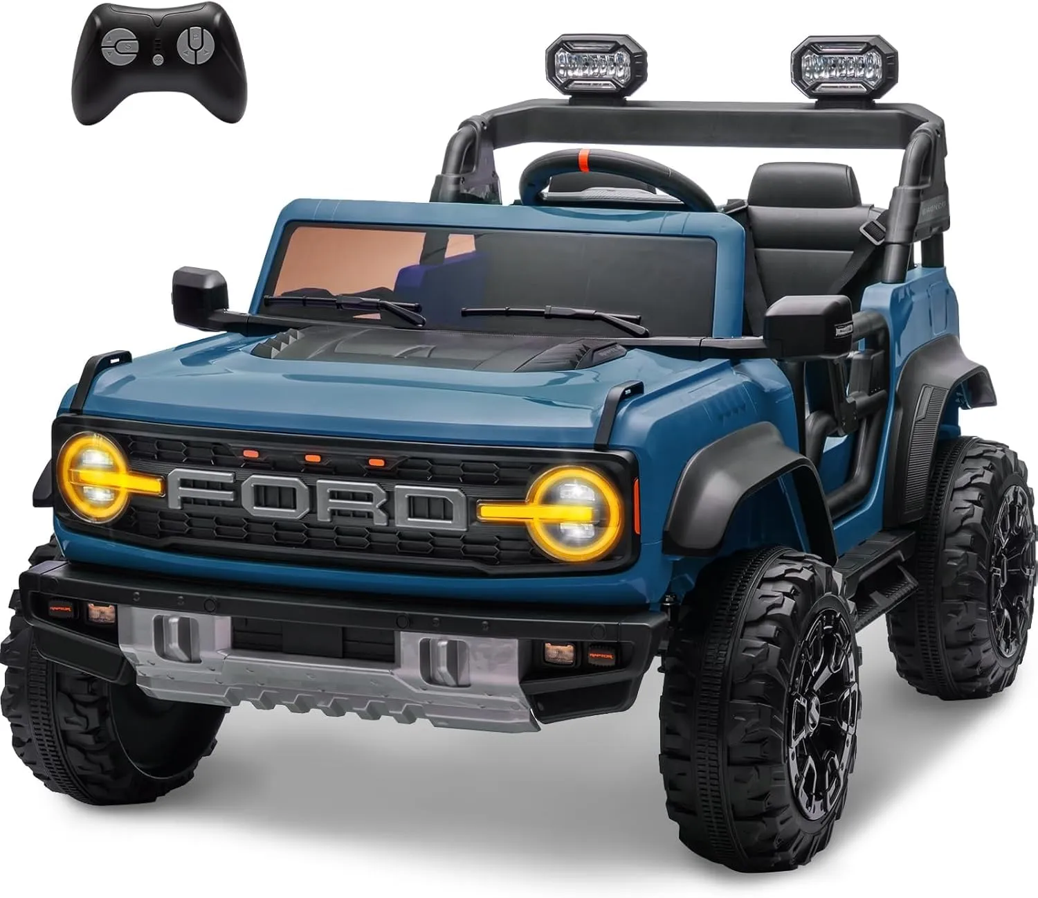 Ford Bronco Raptor 24V Maxi Fuoristrada 2 Posti Auto Macchina Elettrica per Bambini Telecomando Luci a Led Bluetooth Ammortizzatori Carico Massimo 60 Kg Blu