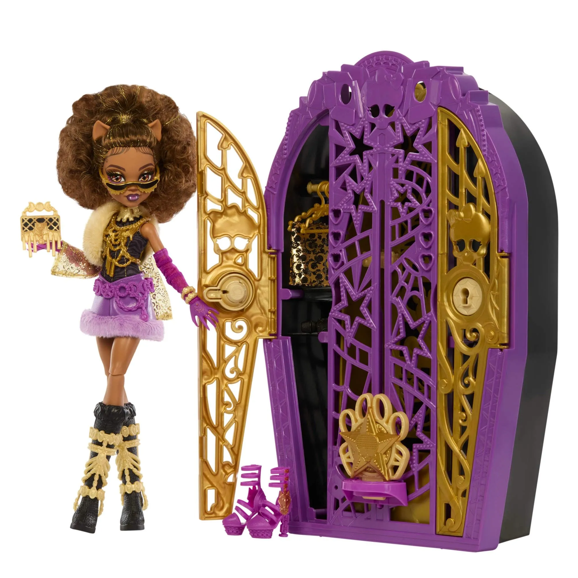 Monster High Segreti da Brivido - Clawdeen Wolf I Misteri di Hauntlywood, bambola con abiti, guardaroba e 19 accessori glamour a sorpresa inclusi, giocattolo per bambini, 4+ anni, JBG80