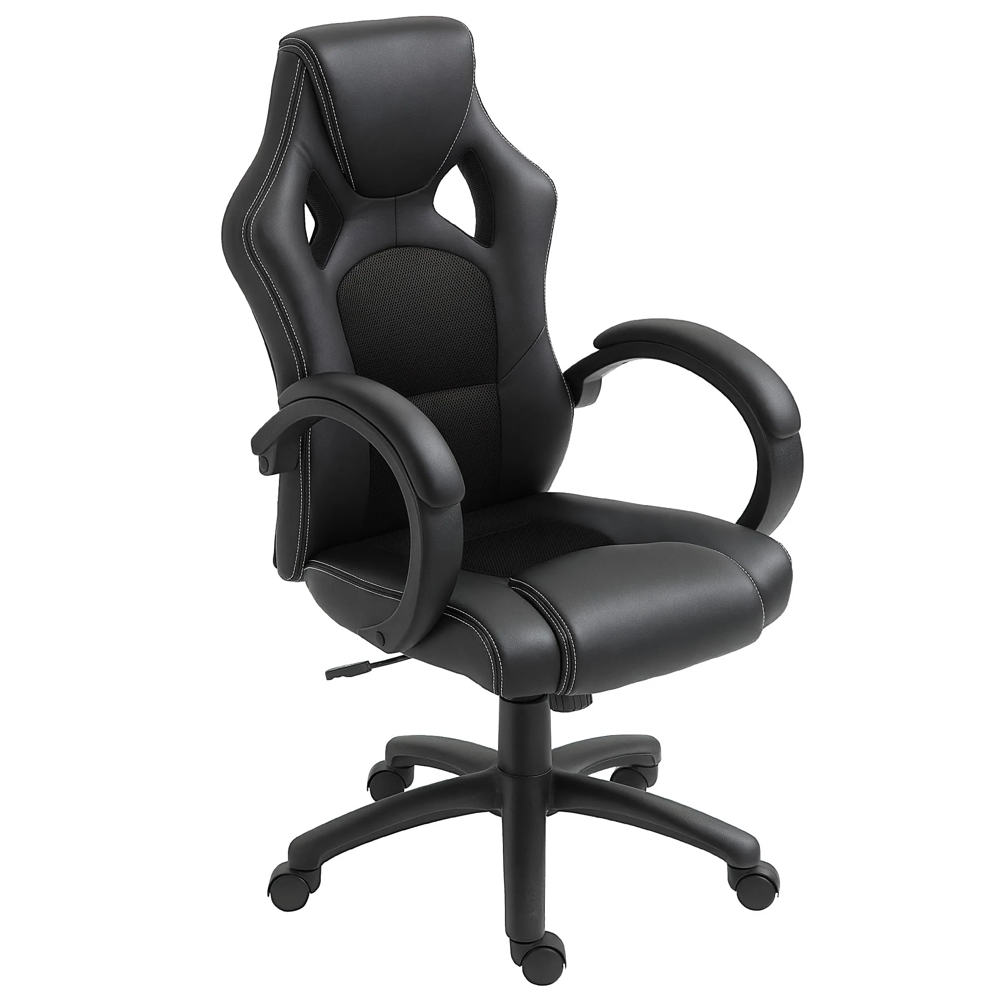 HOMCOM Sedia da Gaming ad Altezza Regolabile, Sedia da Ufficio con Funzione a Dondolo, Girevole e Reclinabile, 71x61x108-118 cm, Nera