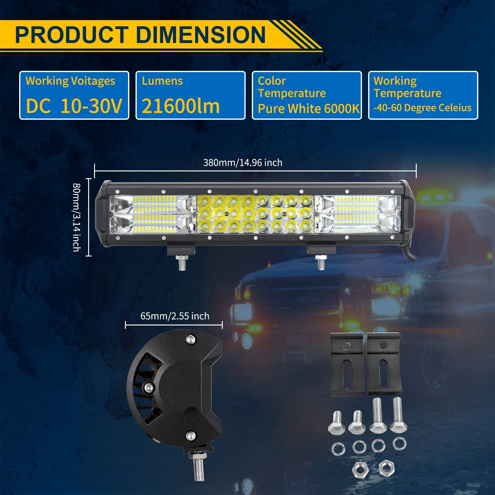 Willpower Barra LED Fuoristrada 38cm 216W Barra Luce a Led 12V Combinazione di Fascio Spot e Fascio Inondazione Impermeabile Fari LED Luce da Lavoro Trattore Auto Veicoli 4x4 Atv UtV 4WD