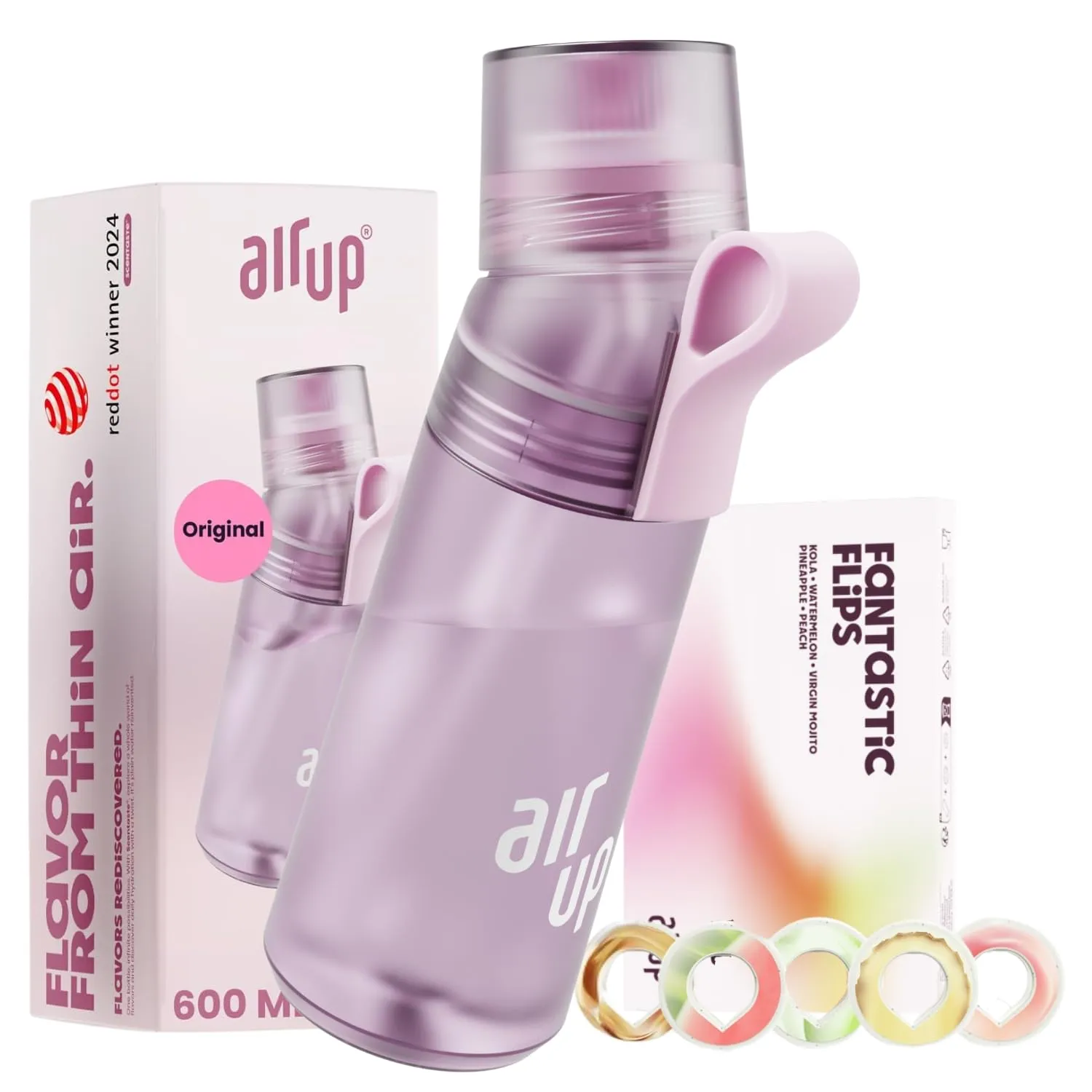 AIR UP® Borraccia Twist Pro Lavender originale starter set con cialde 5 gusti I Borraccia da 600ml con aromi senza zucchero | Lavabile in lavastoviglie, senza BPA I Colore viola