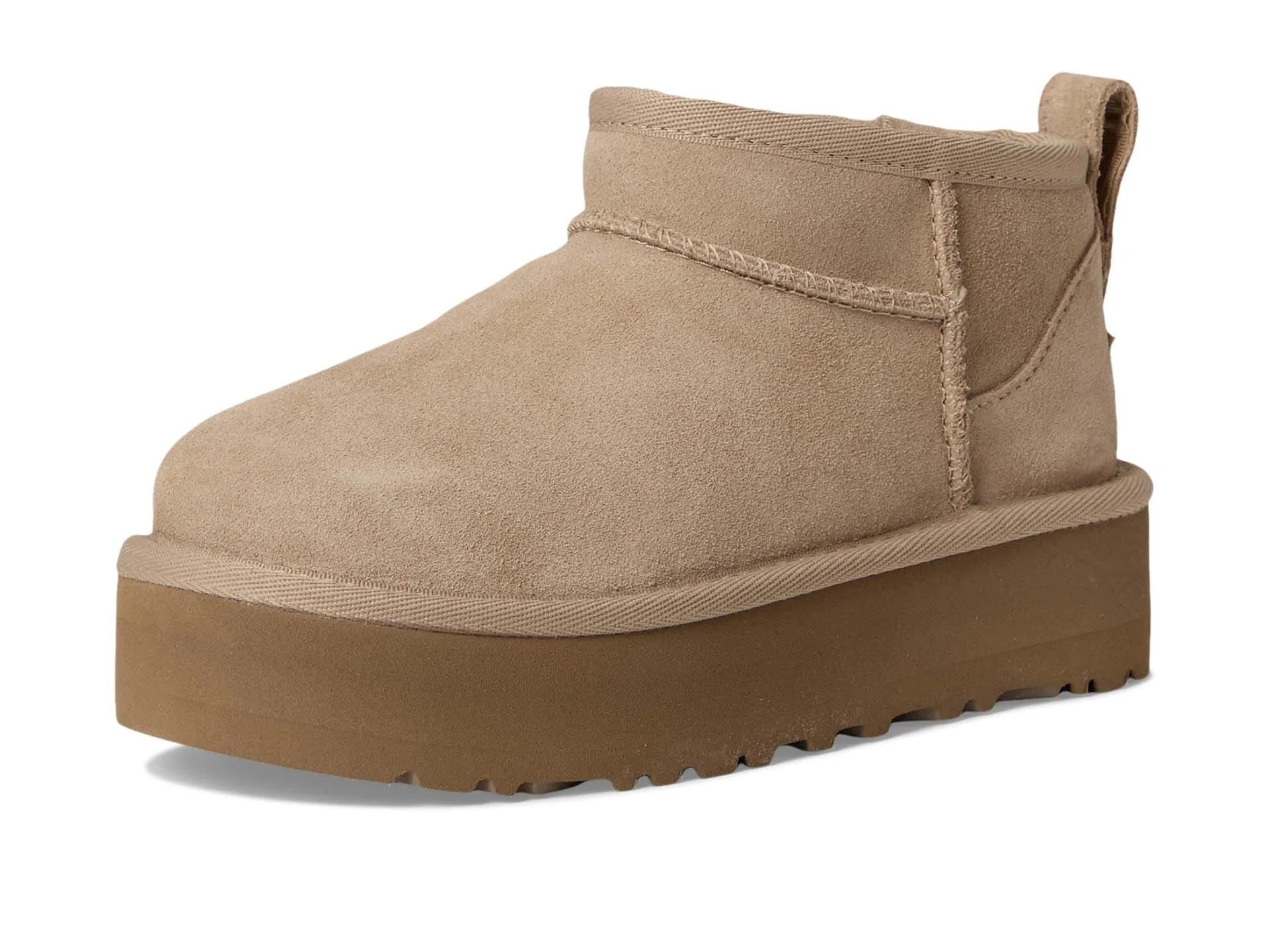 UGG Stivaletti Classici in Pelle Beige con Plateau Ultra Mini