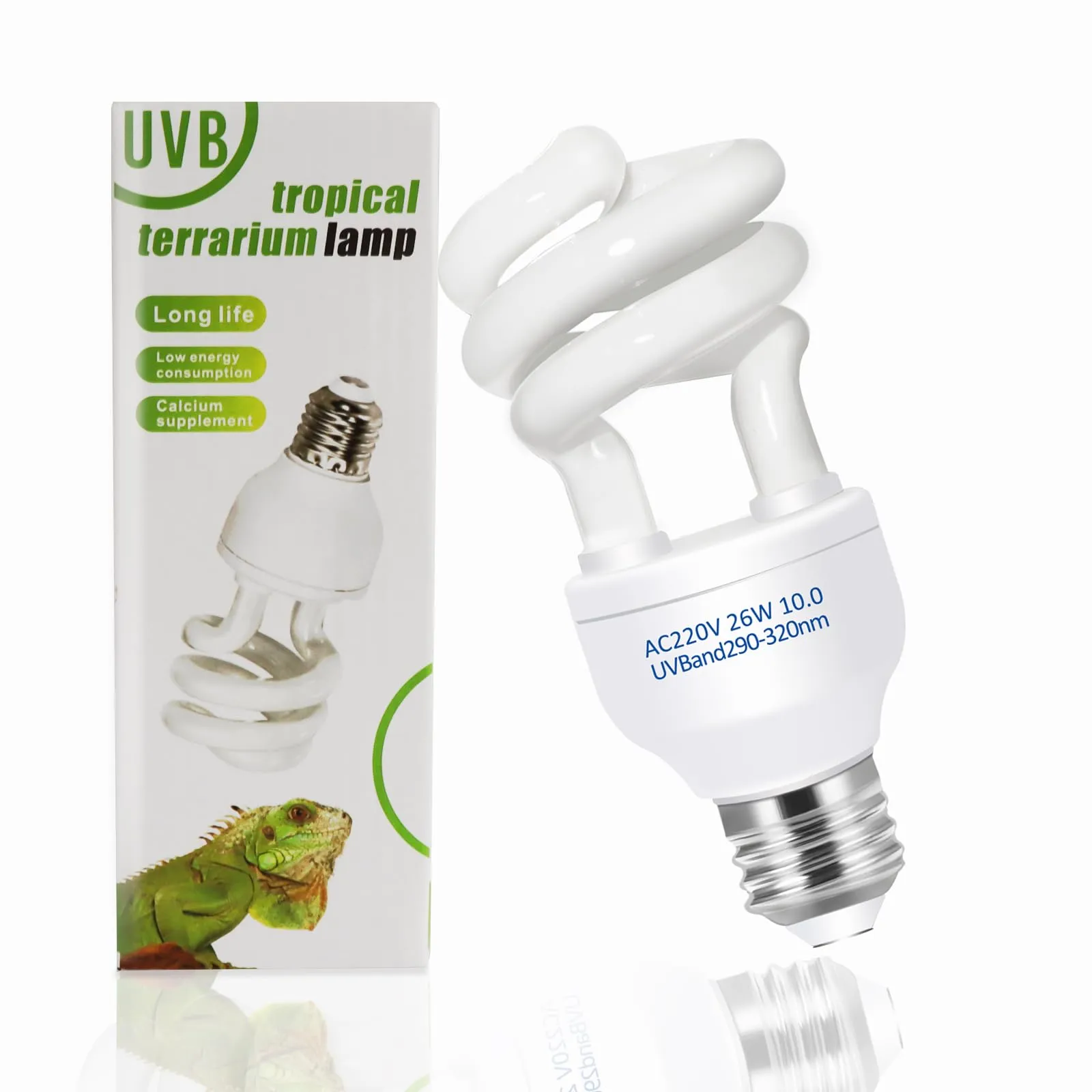 Lampada UVB 10.0 per Rettili 26W, E27 UVA UVB Lampadina Tartaruga, AC 220V Lampada Fluorescente Compatta per Lucertole, Serpente, Camaleonte, Draghi Barbuti