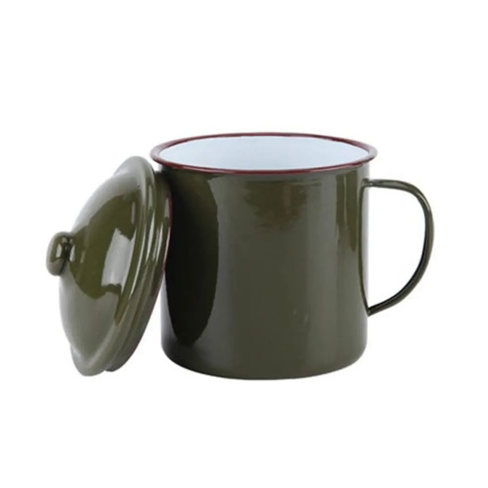 EFARMA Tazza Smaltata Vintage, Tazza Nostalgia, Tazza Nostalgia Vecchio Stile da 19 Once Tazza Verde Militare Extra Spessa Tazza con Coperchio di Grande capacità Tazza in Ferro Tazza for Bere