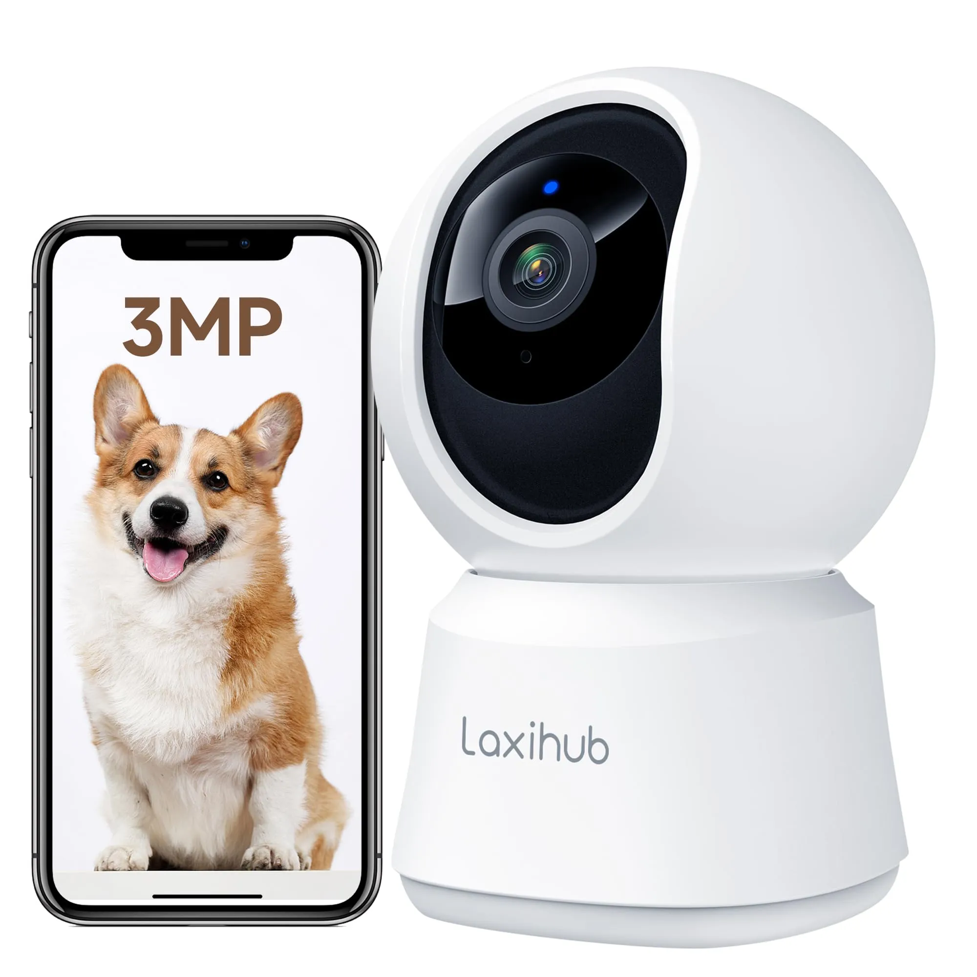 LAXIHUB 2K Telecamera WiFi Interno, PTZ 355° Telecamera Sorveglianza Interno, Telecamera Cani con Visione Notturna, Rilevamento di Umano/Movimento, Audio Bidirezionale, Compatibile con Alexa