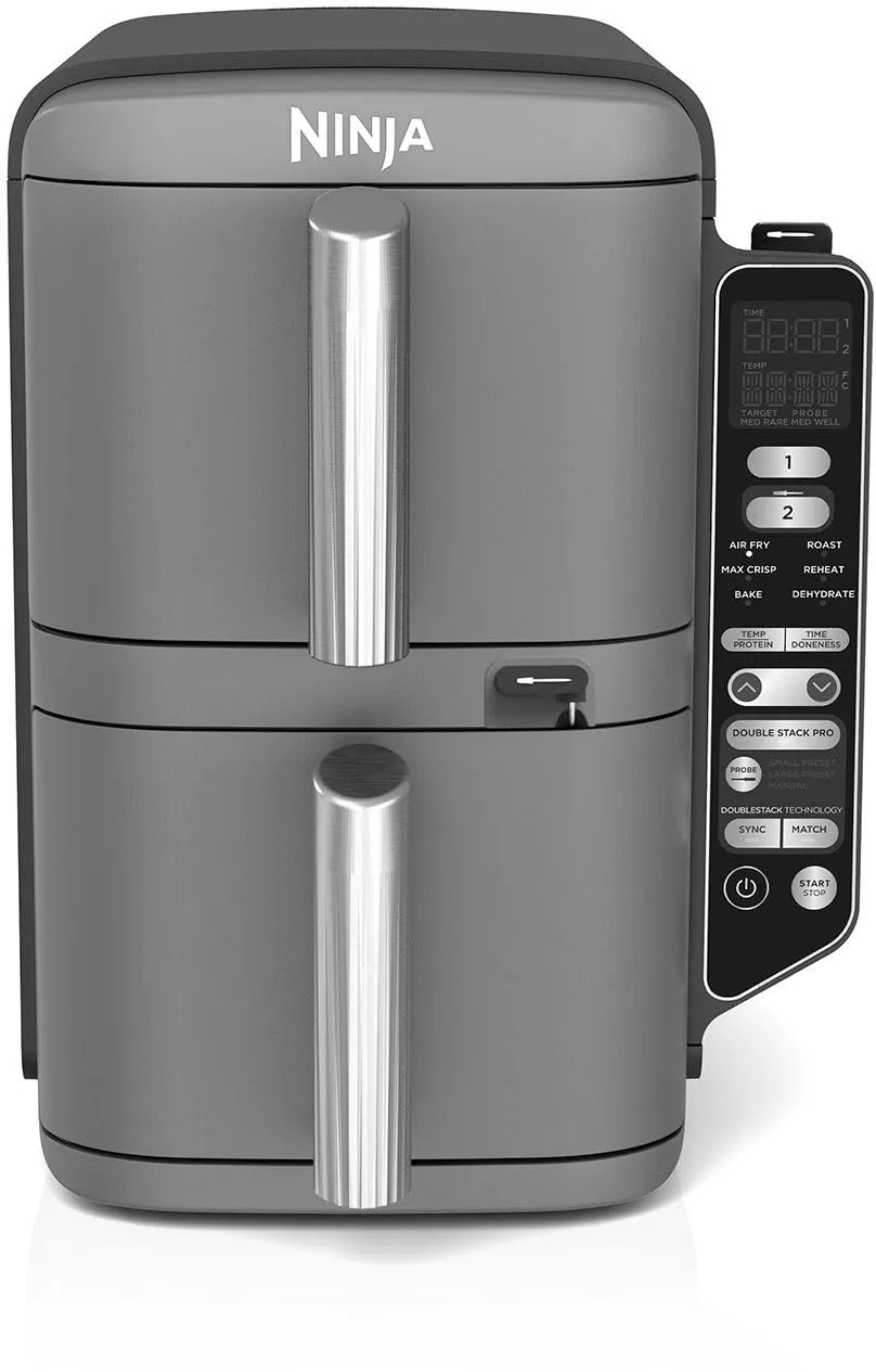 Ninja Double Stack XL Air Fryer - Friggitrice ad aria calda con termometro digitale, 9,5 l, verticale con quattro impostazioni di cottura, 2 livelli di cottura e 2 livelli, 6 funzioni di cottura, 8