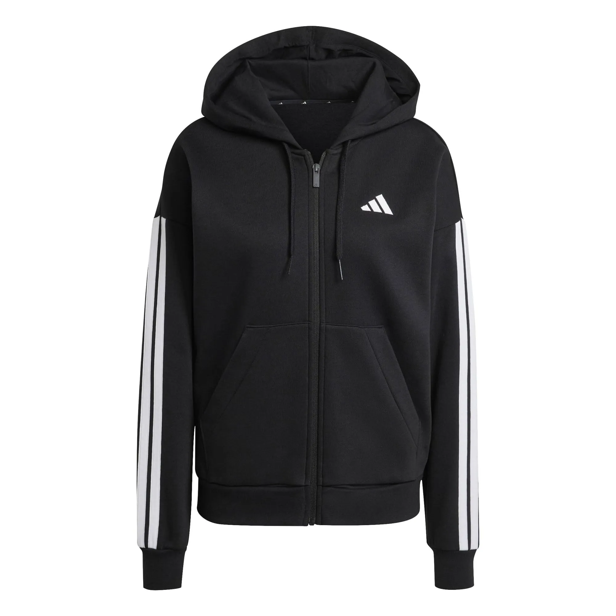adidas Donna Essentials 3-Stripes Full-Zip Fleece Hoodie, Black, M