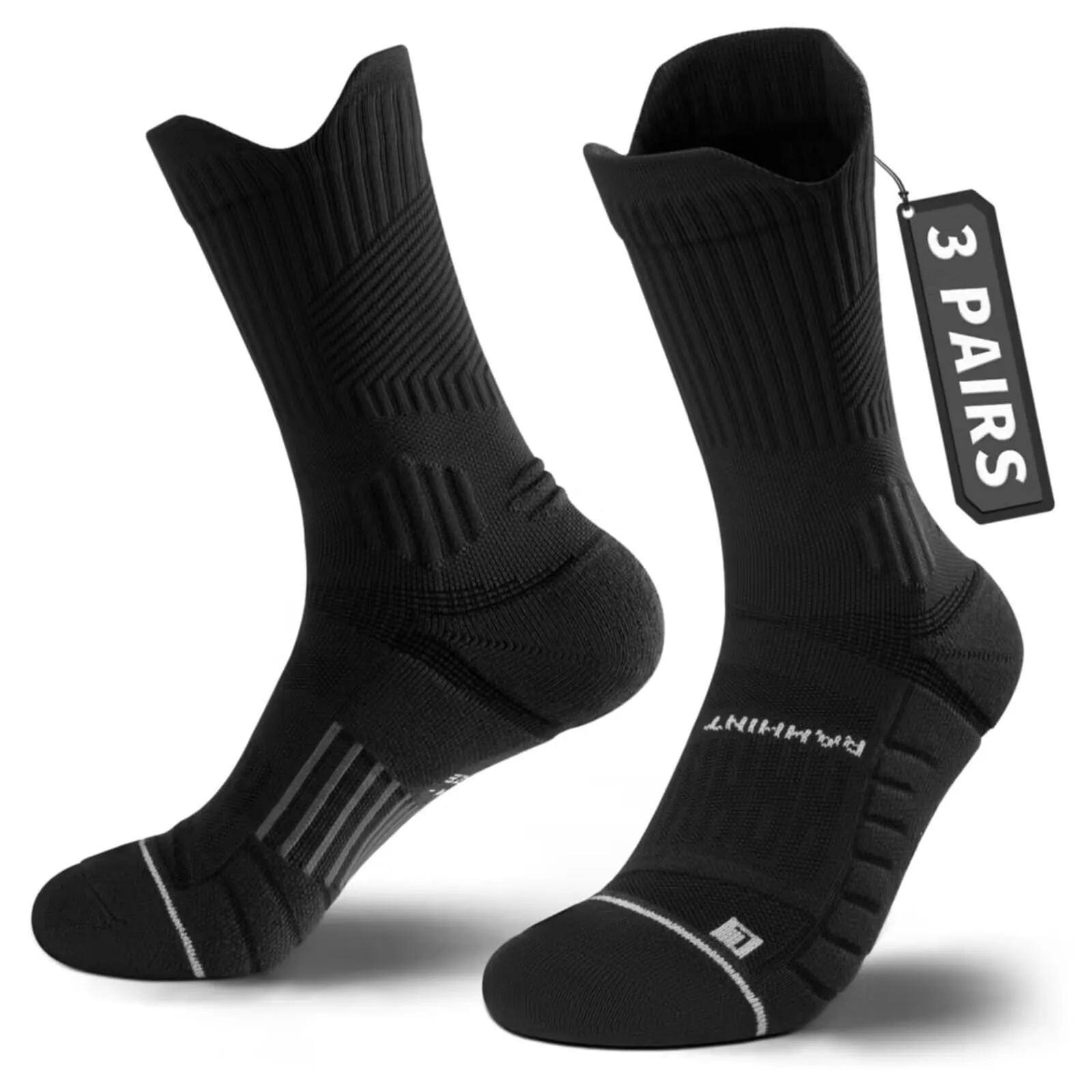 Rahhint Pro Coolmax Compressione 3 Paia Calzini Running Uomo Calze da Corsa Trekking Padel Uomo, Anti-Vesciche & Con Supporto Dell'arco Plantare, 35-51