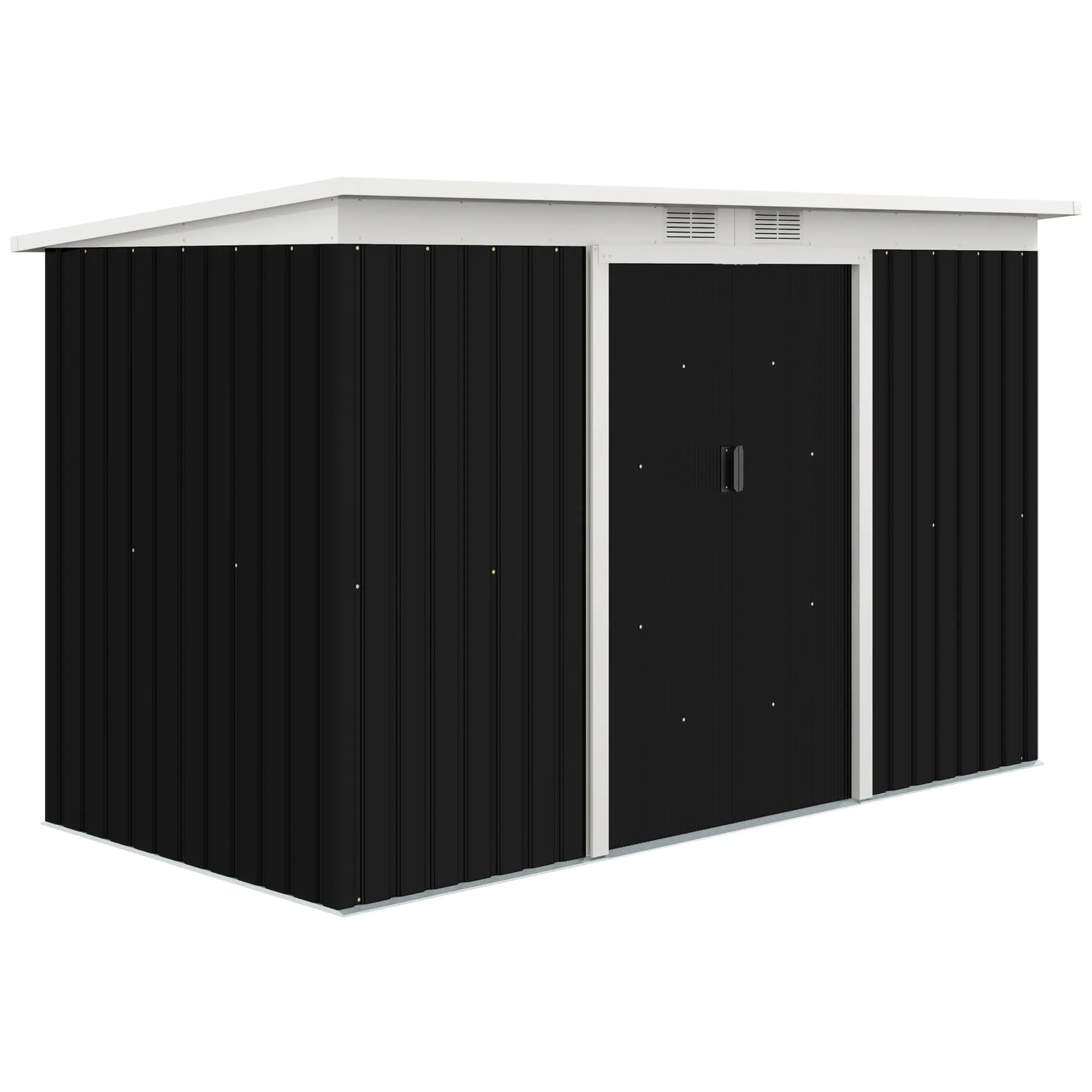 Outsunny Casetta da Giardino Porta Utensili in Lamiera di Acciaio con Fondazione, Capanno da Giardino in Acciaio con Porte Scorrevoli, 280x130x172cm, Grigio-Nero