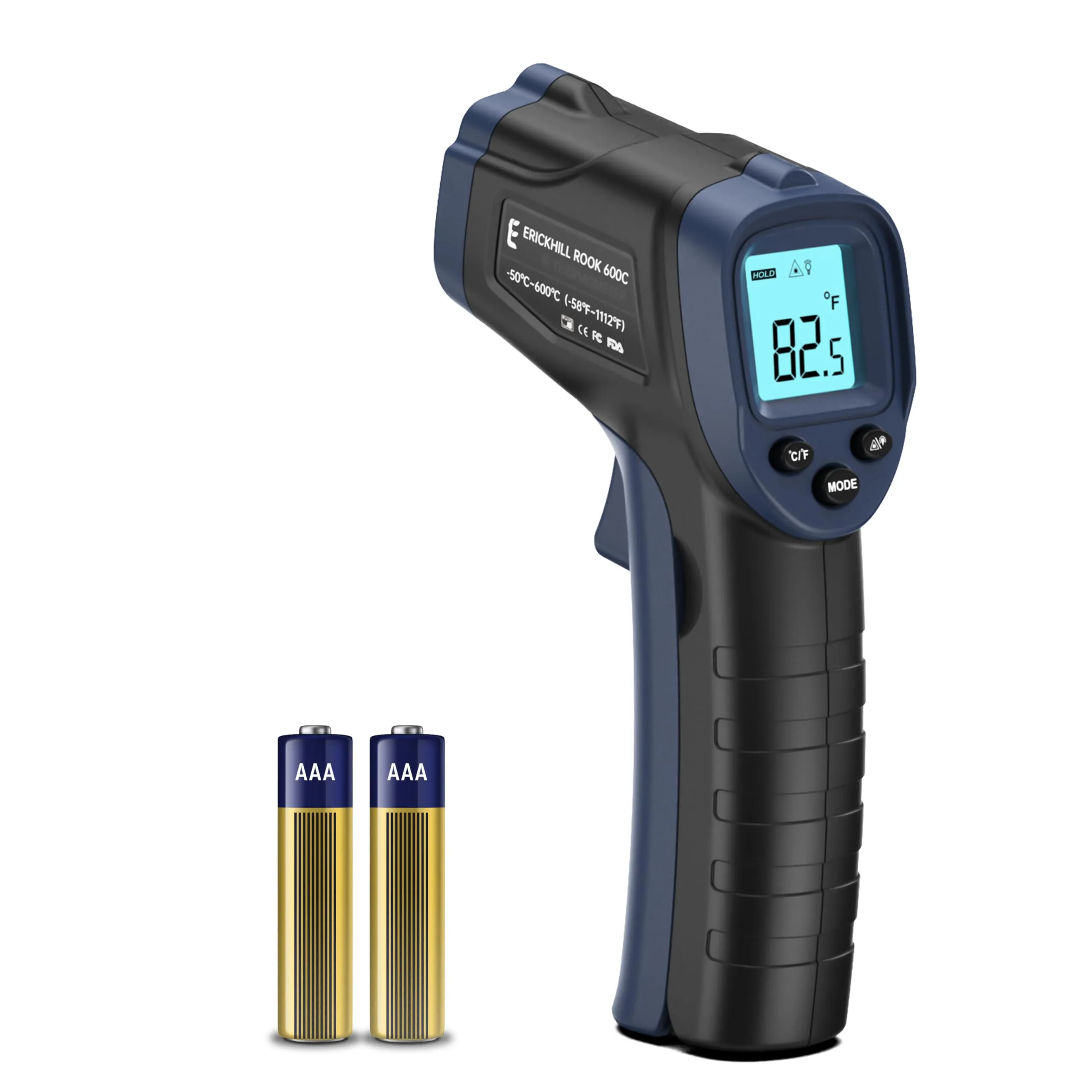 ERICKHILL 600C Termometro a infrarossi piccolo e leggero -50 ℃ Circa 600 ℃ Emissività regolabile con temperatura laser senza contatto LCD retroilluminato - Per cucinare/grigliare/cottura al forno