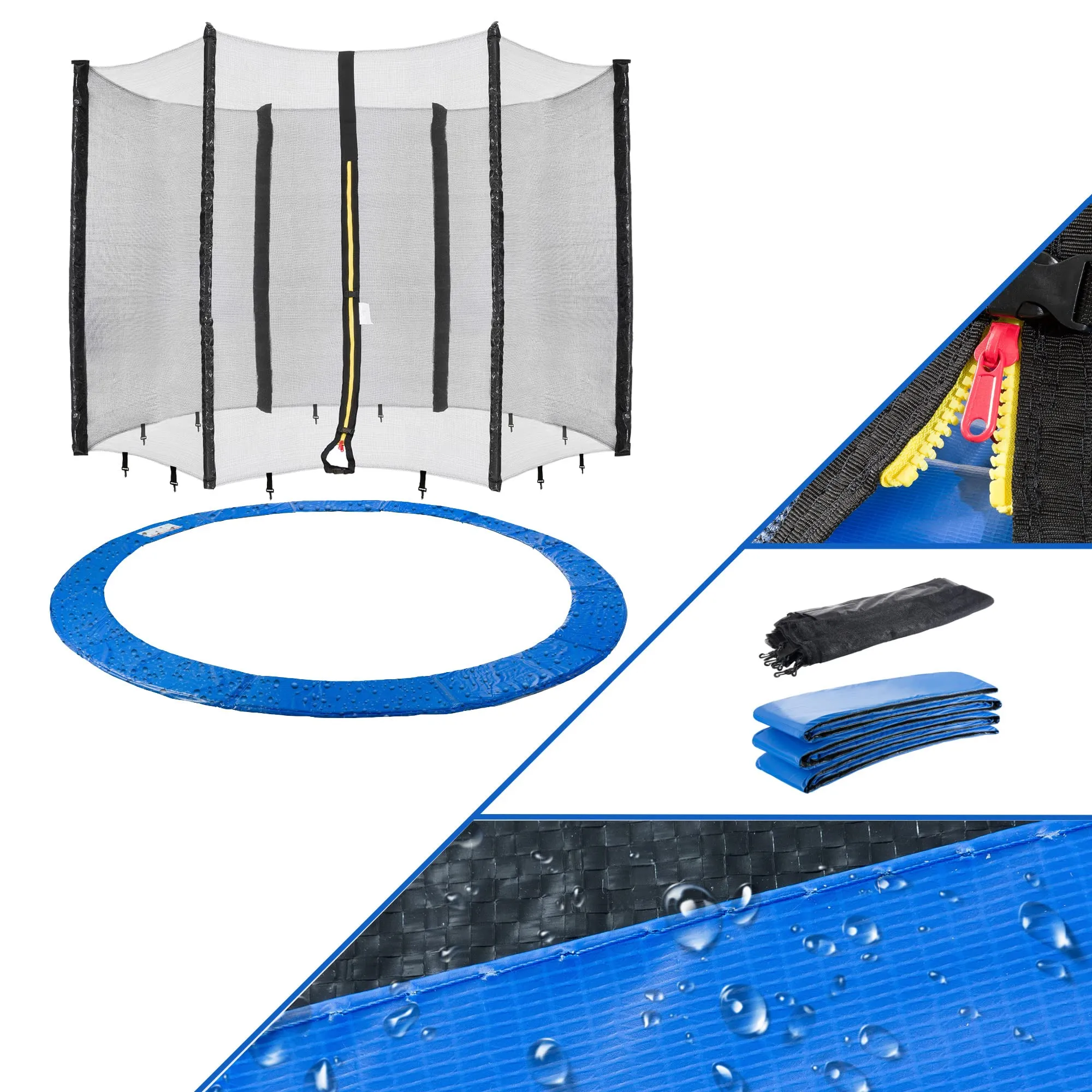 AREBOS Trampolino e Rete | Rete di Sicurezza | 244, 305, 366, 396, 430, 460 e 490 cm/per 6 e 8 aste, Blu/Nero, 305 cm, Rete per 6 Pali
