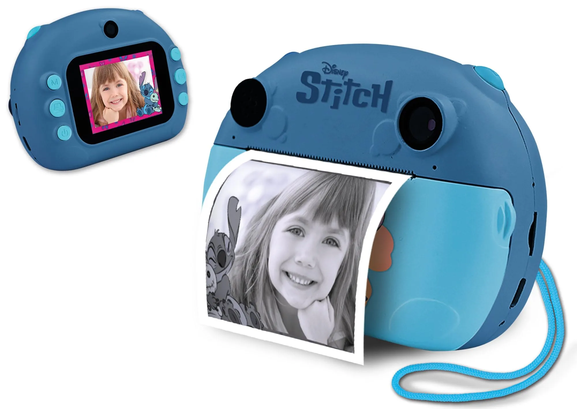 Lisciani - DISNEY STITCH Instant Camera - Maak foto's, print en deel voor kinderen vanaf 6 maanden - Selfie- en videofunctie - Inclusief 3 rollen voor 180 foto's, riem en oplader