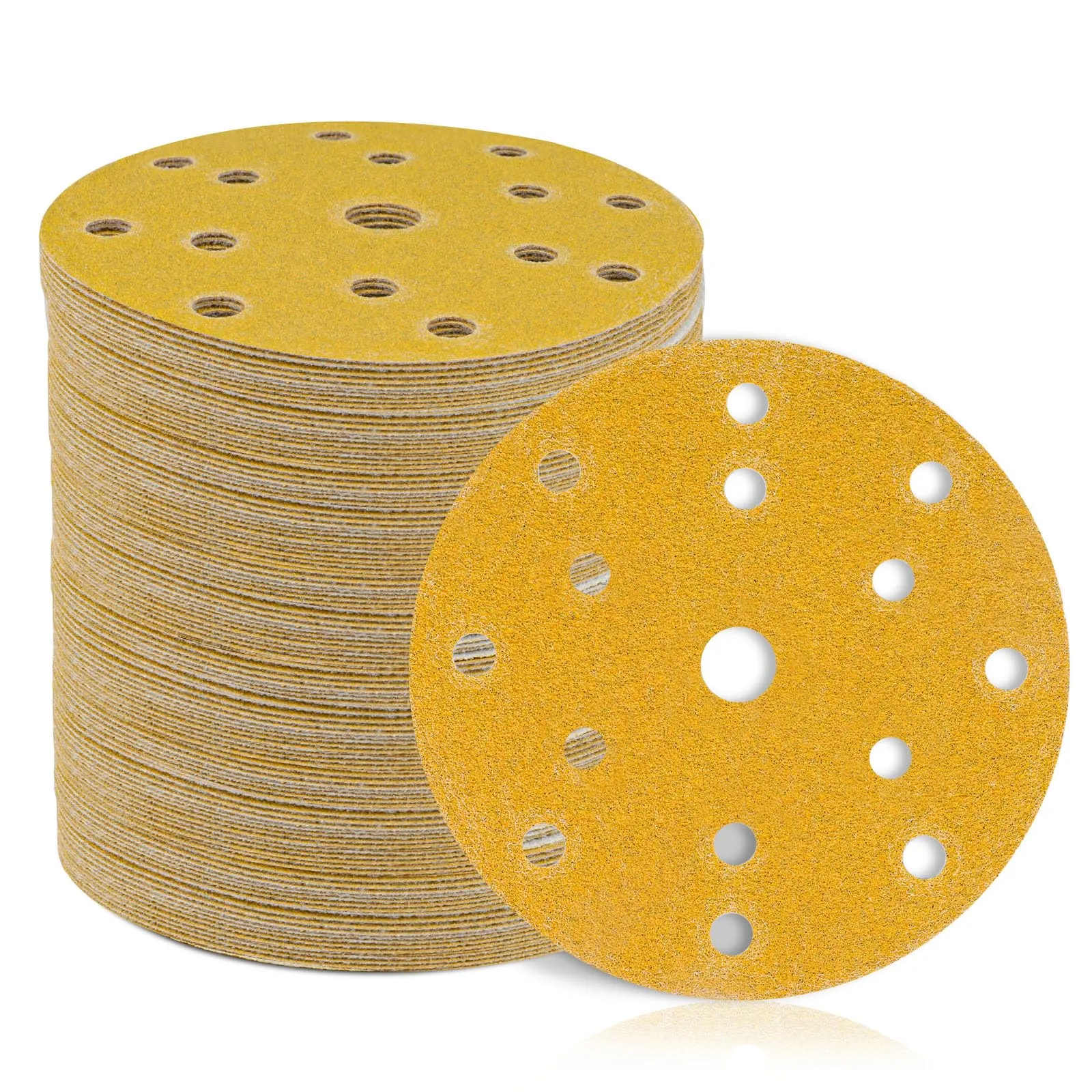 STEBRUAM Dischi Abrasivi 150mm, 15 fori set da 50 pezzi per levigatrice orbitale rotonda, ciascuno 10 x P60 P80 P120 P180 P400, grana mista, per legno, metallo e colore