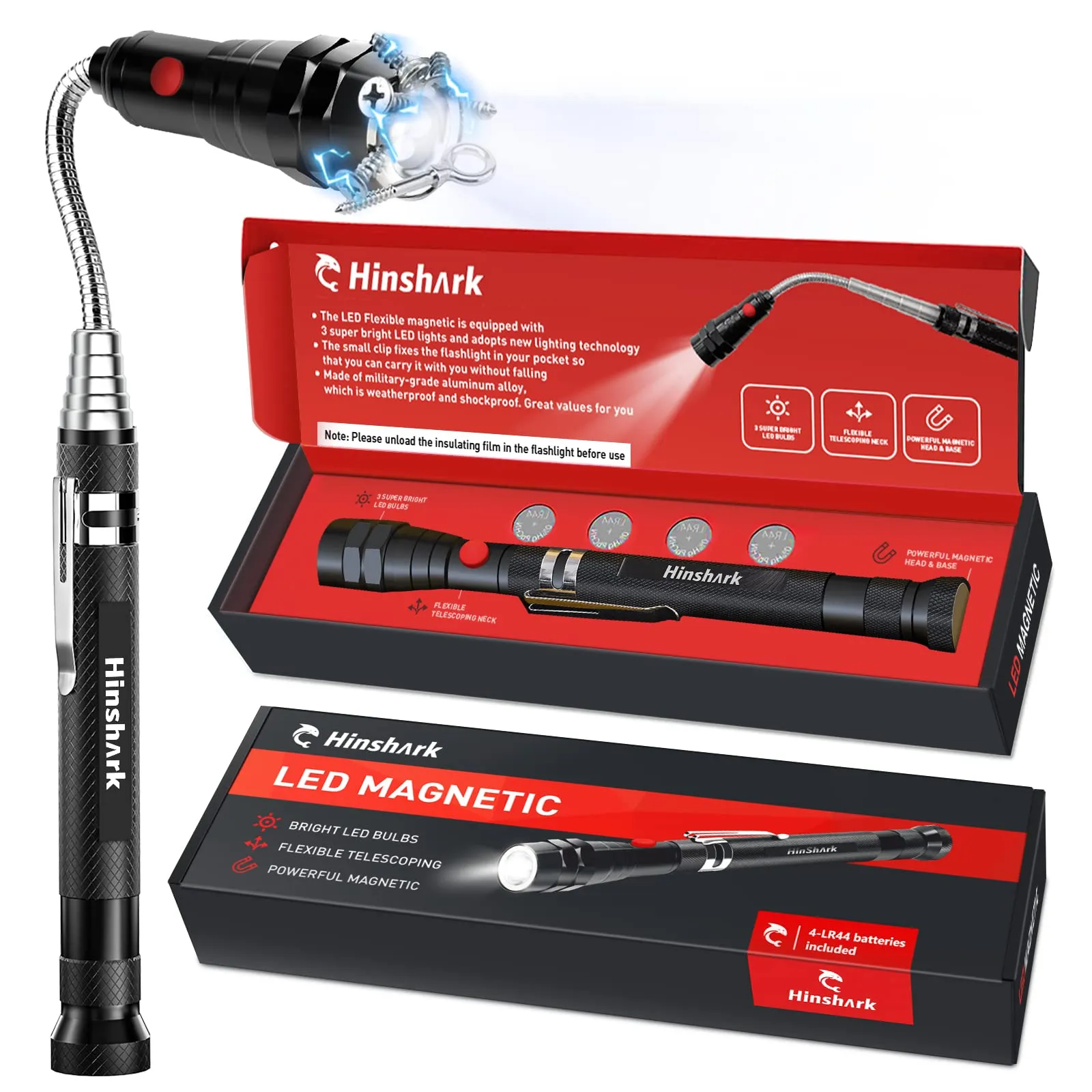 Hinshark Regalo Uomo, Magnetico Telescopico con LED Gadget Utili, Regali Uomo Natale Originali, Idee Regalo Uomo Regali per Lui/Papà, Festa del Papà Idee Regalo, Regalo Natale 2024 Uomo