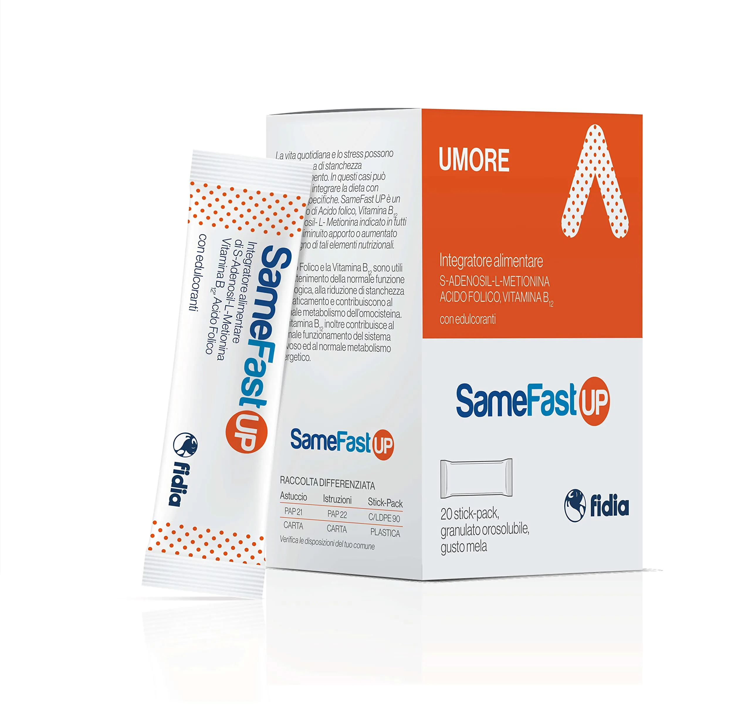 SameFast UP - Integratore Alimentare per il Tono dell’Umore, Contribuisce a Ridurre Stanchezza e Affaticamento, Senza Glutine e Lattosio, Confezione da 20 Bustine Gusto Mela